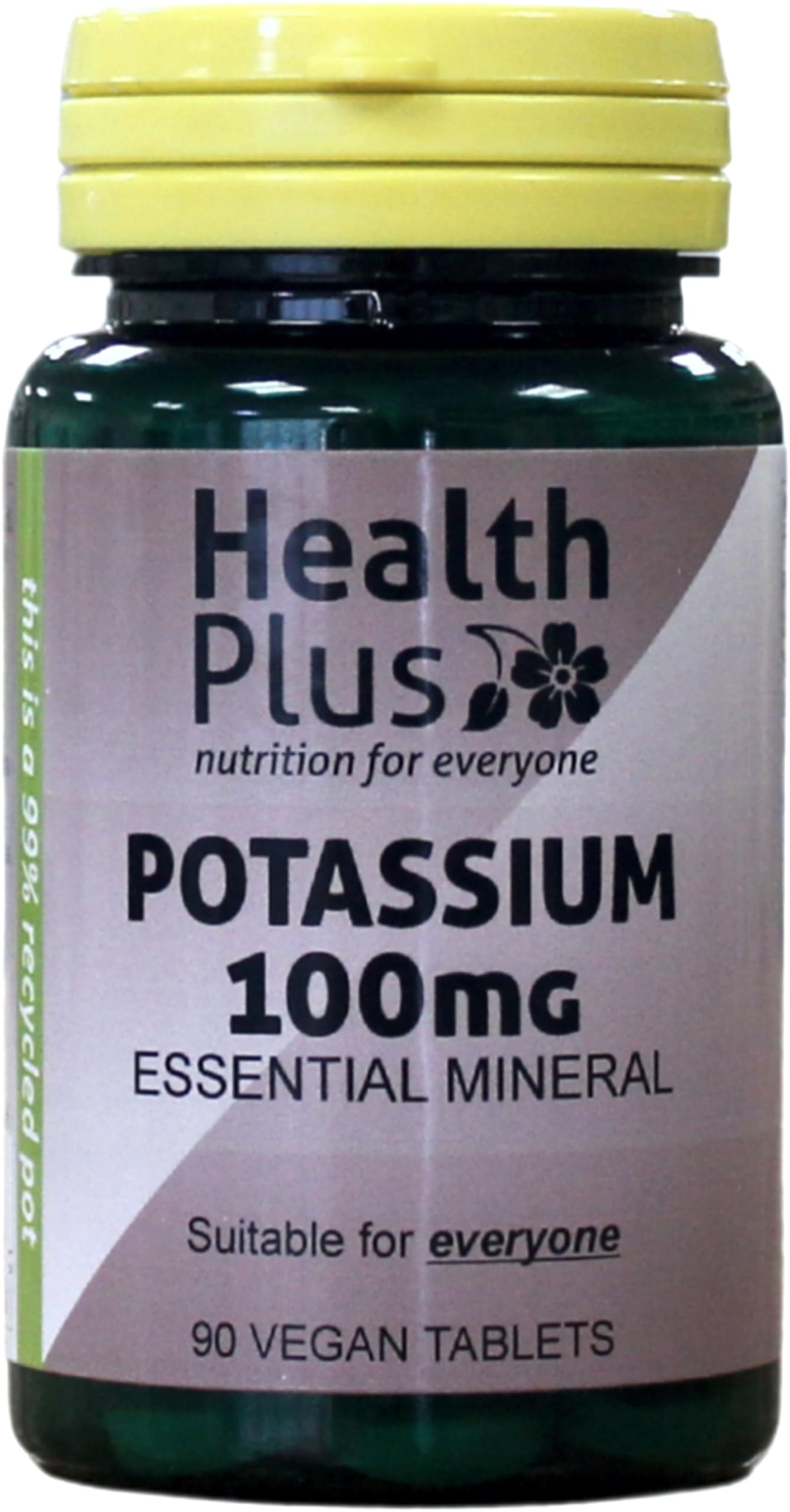 Health Plus Potassium 100mg : Mineral Supplement - 90 Tablets, in a Planet-Friendly 99% Recycled Pot