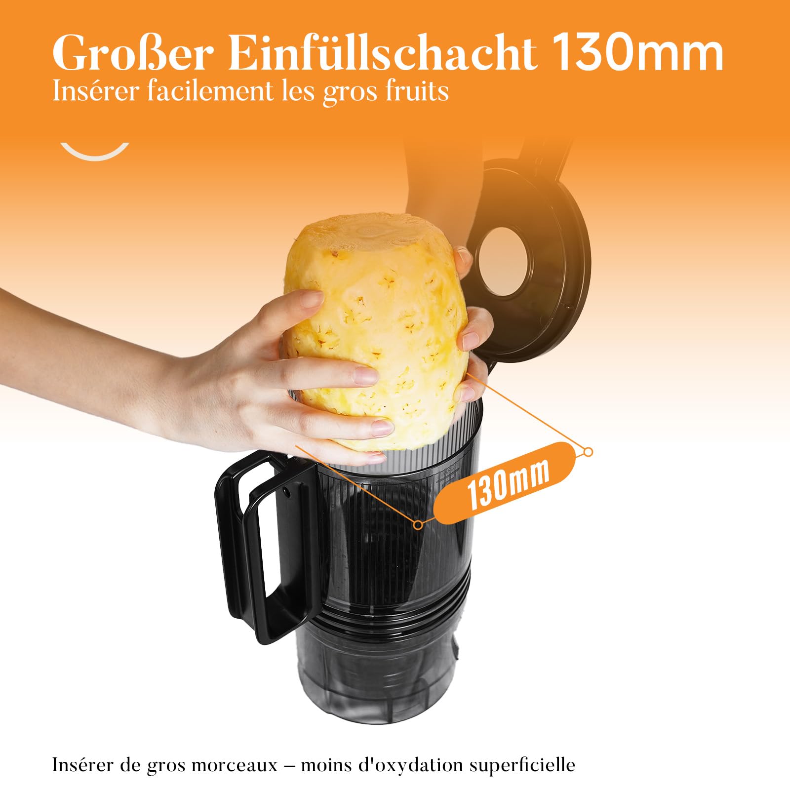Extracteur de Jus Slow Juicer 130mm 1,9L 250W Marche Avant/Arrière Noir Mat