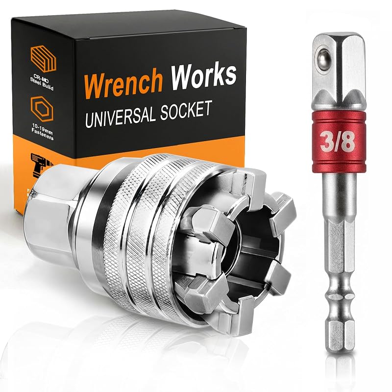 Soquete Universal Ajustável para Porcas de 10 a 19 mm com Adaptador de 3/8 pol. Wrench Works W01-1