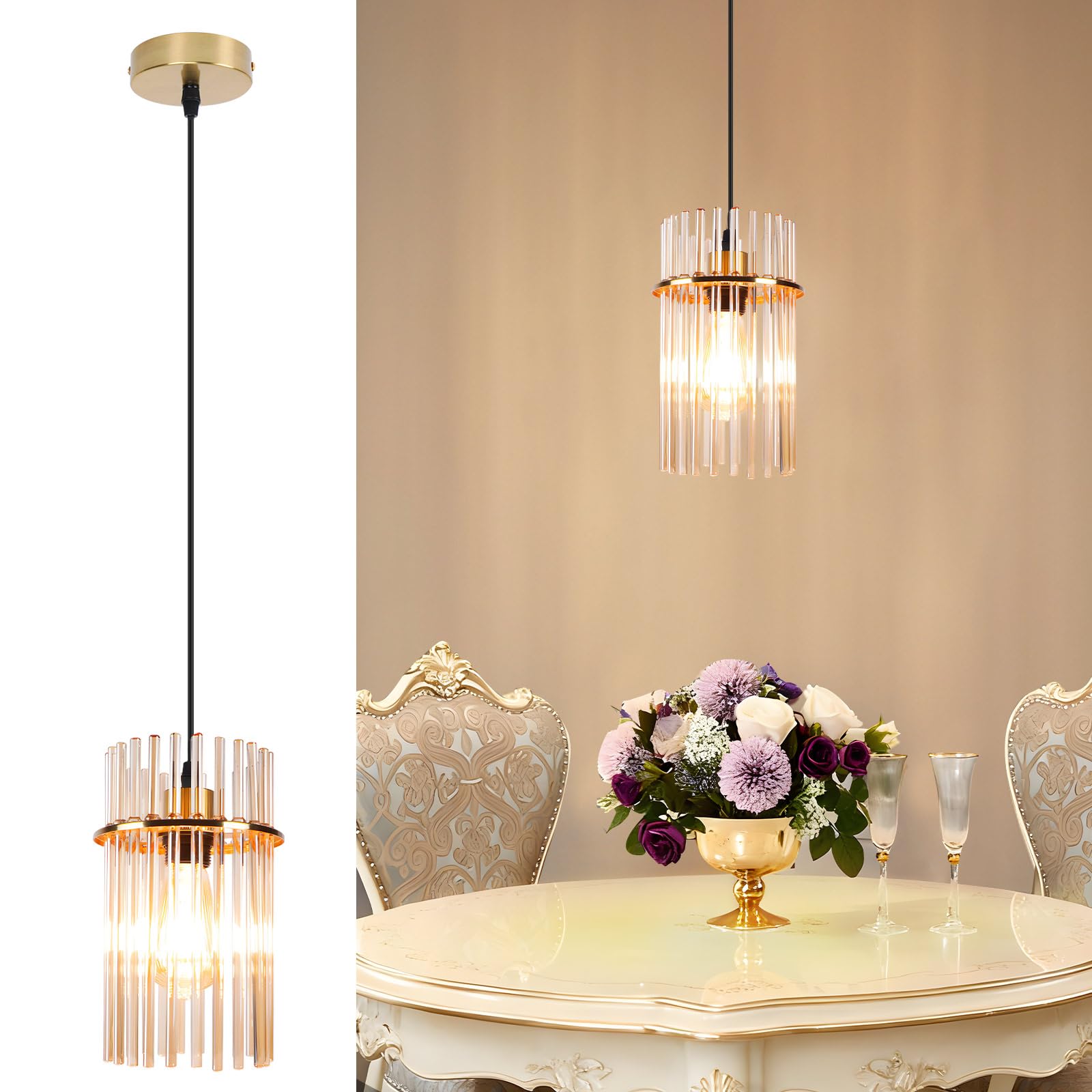 Vintage Hanglampje Art Deco Doorzichtig Glas Goud | Hanglamp
