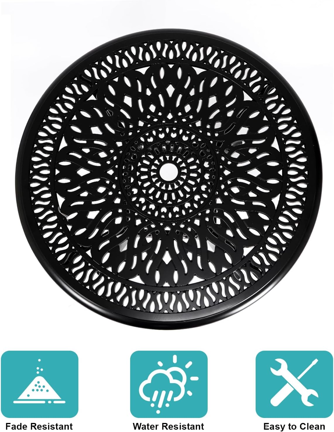 35" Outdoor Patio Table Cast Aluminum Dining Table,All Weather Metal Bistro Round Table with 2.4" Umbrella Hole for Garden,Backyard,Porch,Balcony,Black