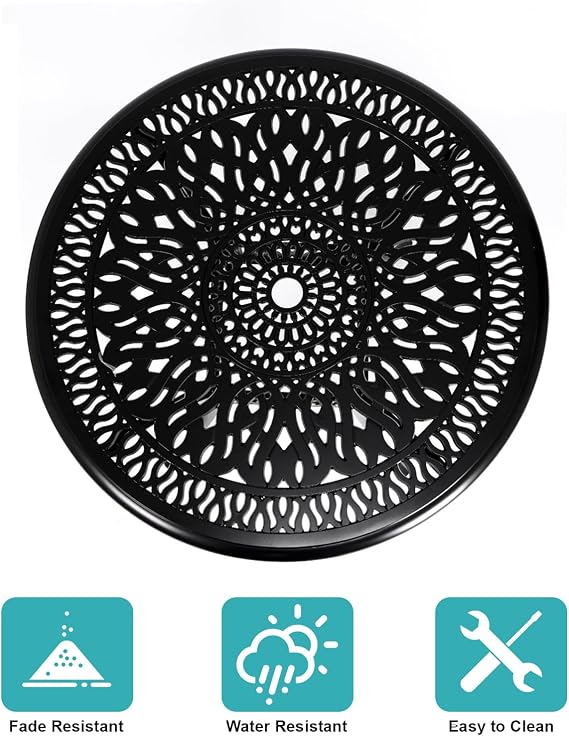 35 Outdoor Patio Table Cast Aluminum Dining Table,All Weather Metal Bistro Round Table with 2.4 Umbrella Hole for Garden,Backyard,Porch,Balcony,Black