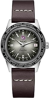 Rado - Captain Cook Over-Pole - Men - Swiss Watch - Rotating Bezel with Some City Names Engraved - High-Tech Ceramic Bezel – 80 hours of Power Reserve – Includes a Brown case with a second stainless steel Bracelet with rice Grain Look - Handwinding – 37 mm