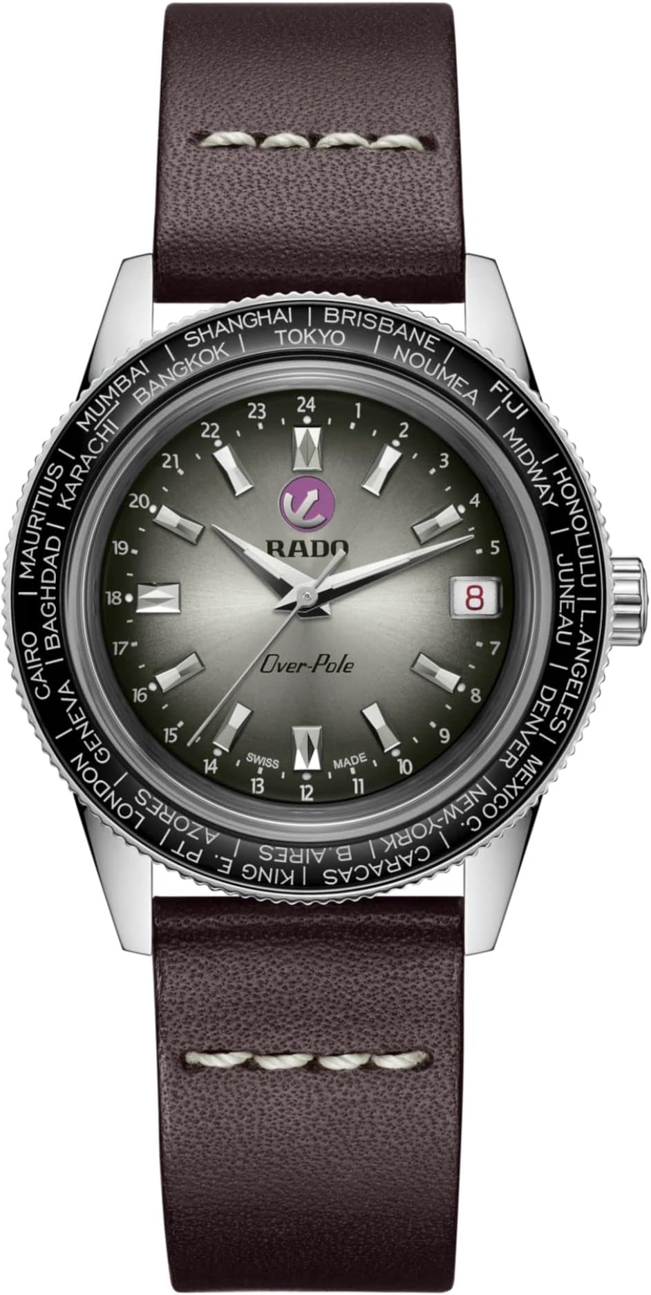 Captain Cook Over-Pole - Men - Swiss Watch - Rotating Bezel with Some City Names Engraved - High-Tech Ceramic Bezel – 80 hours of Power Reserve – Includes a Brown case with a second stainless steel Bracelet with rice Grain Look - Handwinding – 37 mm