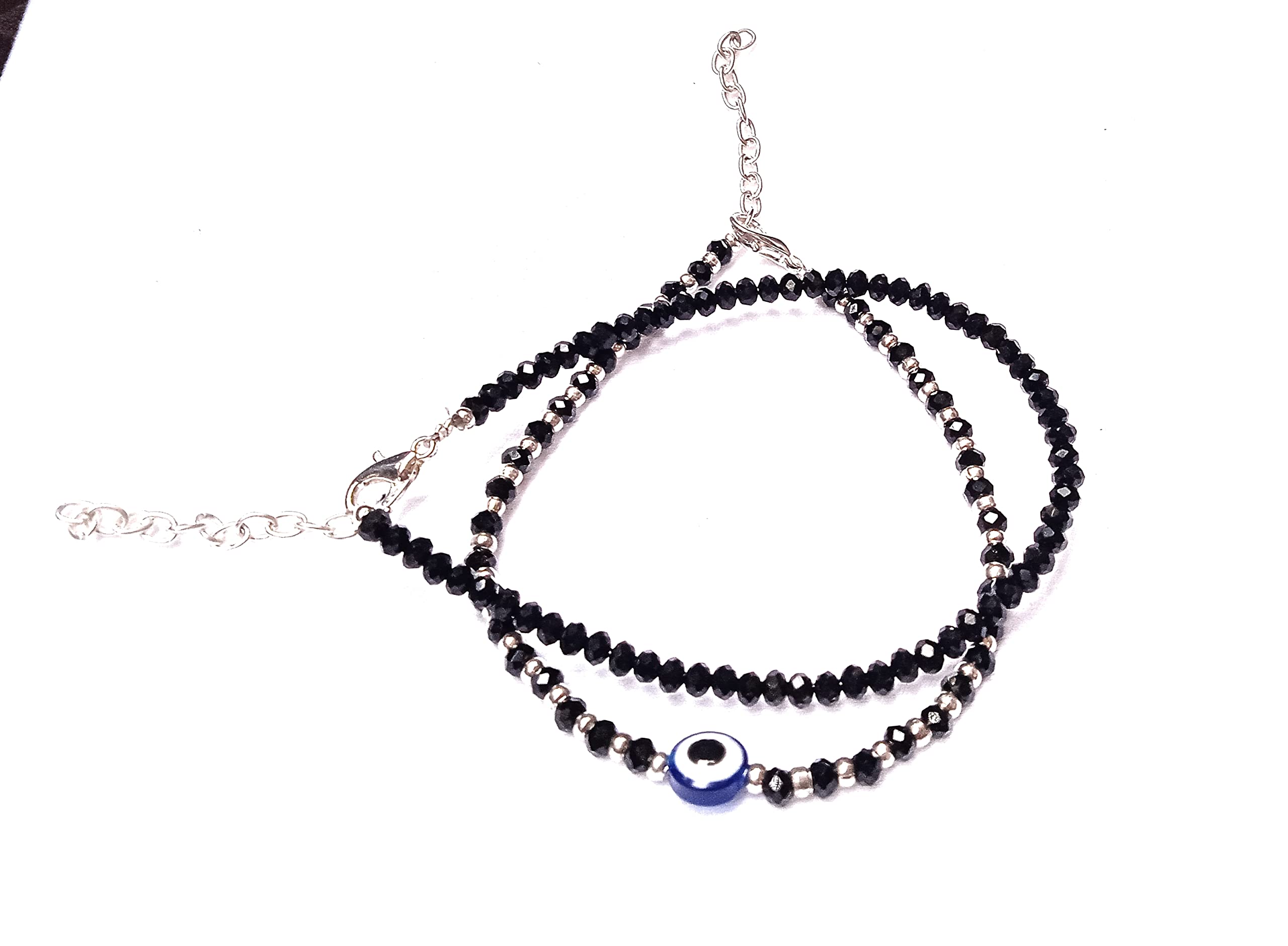 Jyokrish Combo Handmade German metal silver Beads Blue evil eye or Simple Black Beads chain anklet For Women | girls | Nazariya | Payal | pack of 2-image-26