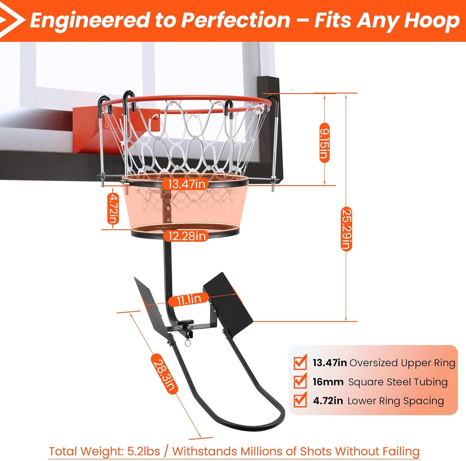 Heavy-Duty Basketball Return System with 180° Adjustable Chute - Hook-On Rebound Attachment for Solo Practice & Shooting Games