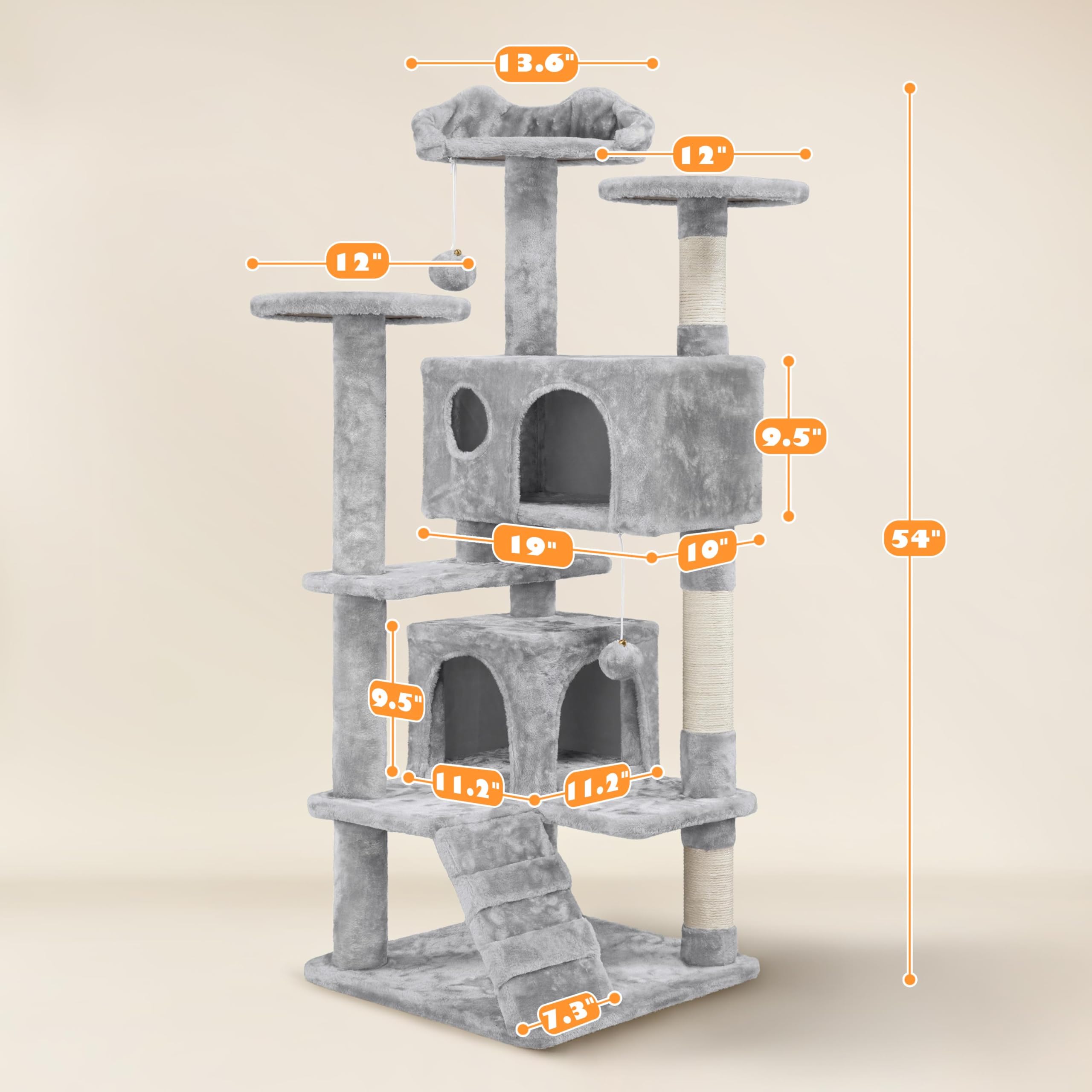 Amazon.com : Yaheetech 54in Cat Tree, Multi-Level Cat Tower with