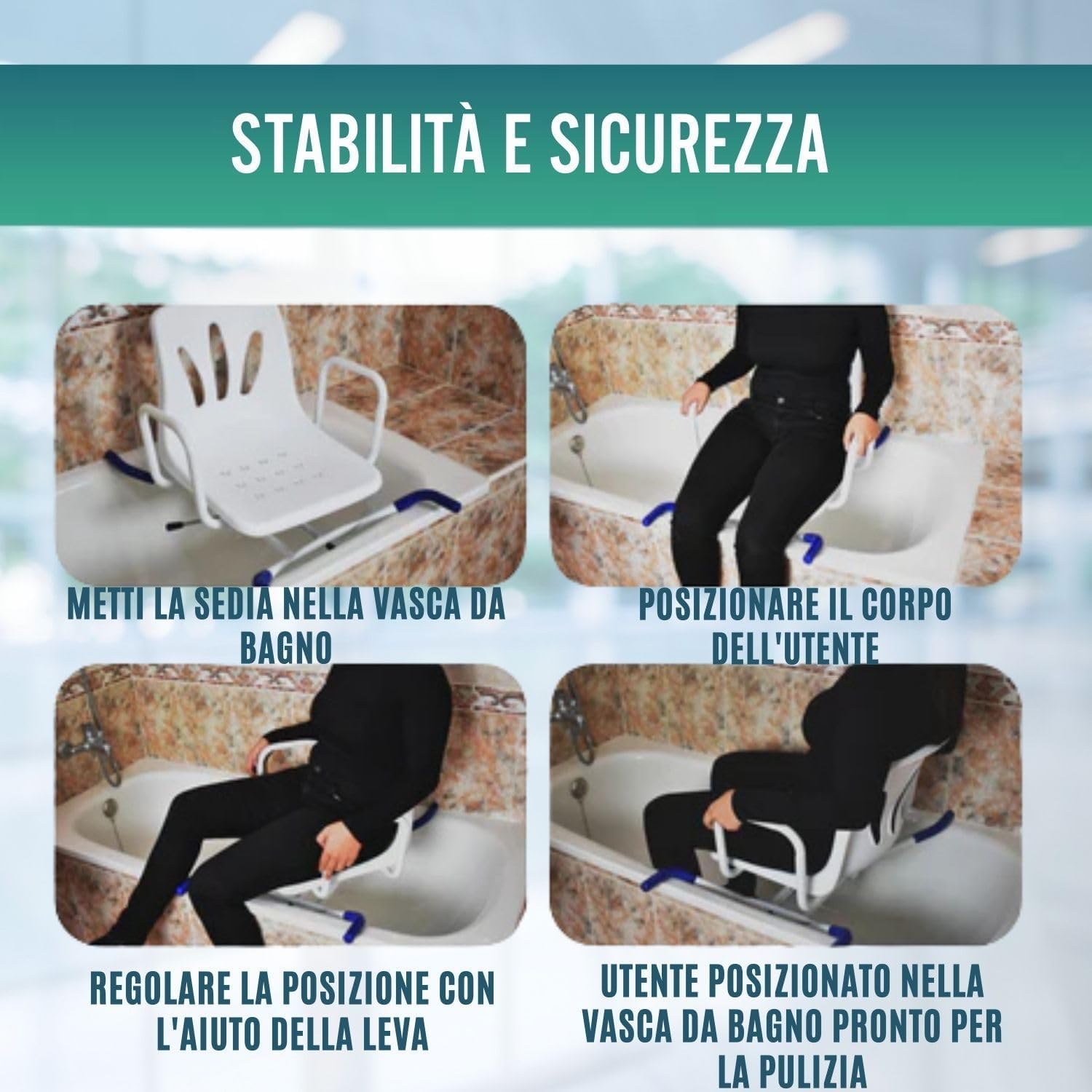 OrtoPrime Sedia Girevole per Vasca da Bagno 360° - Sedile Vasca per Anziani COMODO E SICURO - Sedia Vasca da Bagno Facile da Usare - Trasferimento Sicuro - MISURARE LA VASCA PRIMA DELL'ACQUISTO