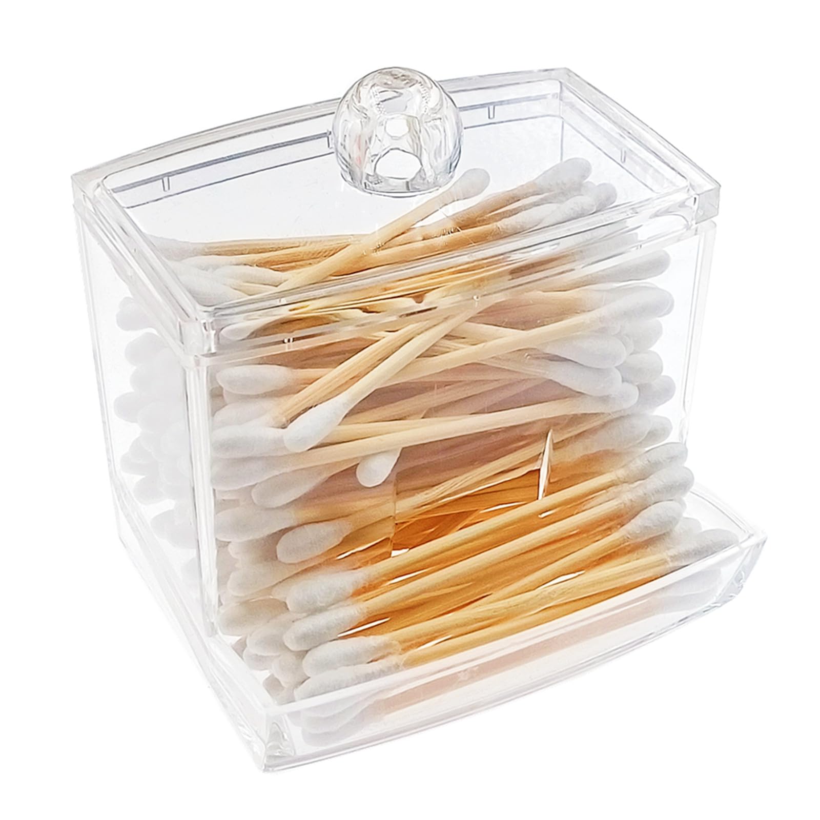 RIKWOG Cotton Swabs, 900 Count Bamboo Sticks Cotton Swabs with a Clear Dispenser Holder Cotton Buds with Wooden Handles For Ears Makeup or Nails