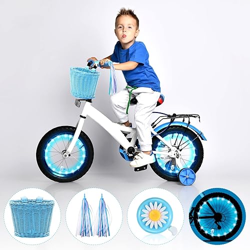 Miniatura 2 de Juego de serpentinas de cesta de bicicleta para niños, cesta de mimbre para manillar de bicicleta con 2 luces LED para rueda de bicicleta,