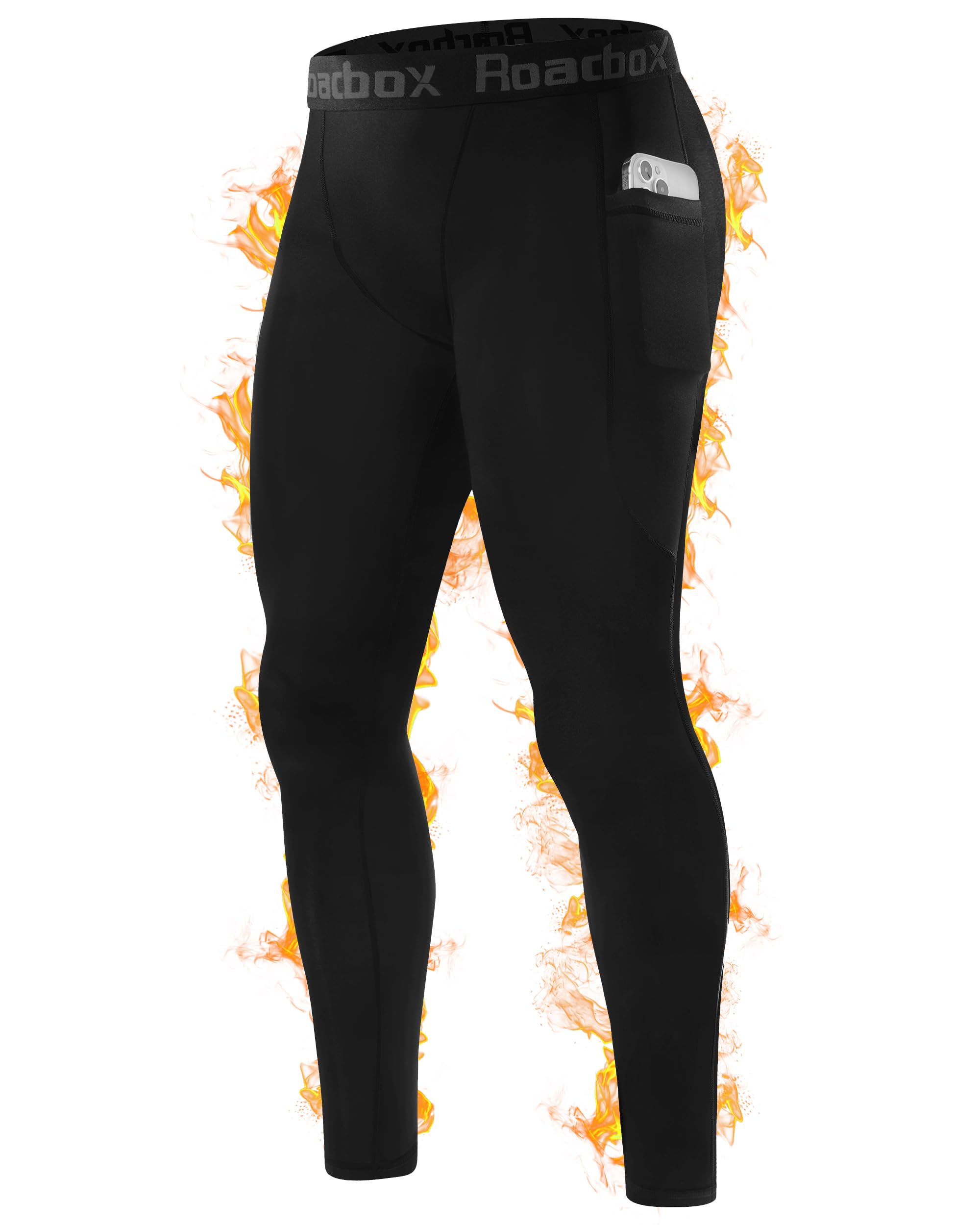 Men's Thermal Compression Pants, Fleece Lined Running Tights with Pockets, Ski Leggings Athletic Base Layer Bottoms-image-37