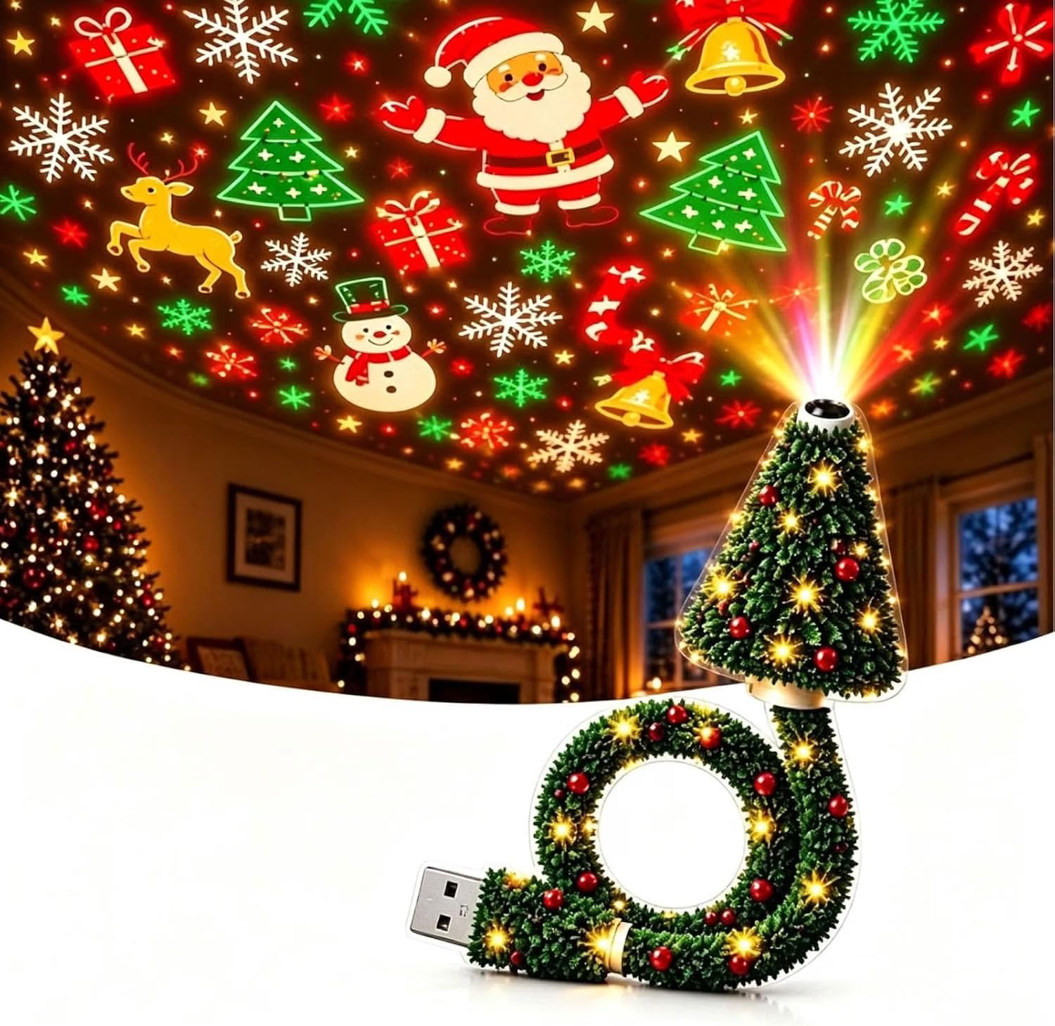 Christmas Projector Indoor,Plug and Play Christmas Scene Projector，1PC