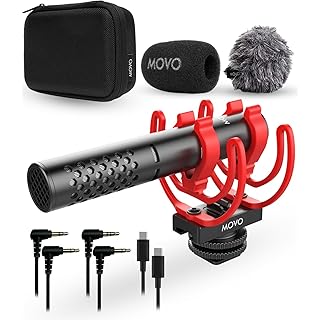 Movo X1-Mini Video Shotgun Mic for Camera - Supercardioid 3.5mm/USB-C Analog/Digital Camera Microphone for DSLR, iPhone and Android Smartphones, Computers - Compatible with Canon EOS, Nikon, Sony
