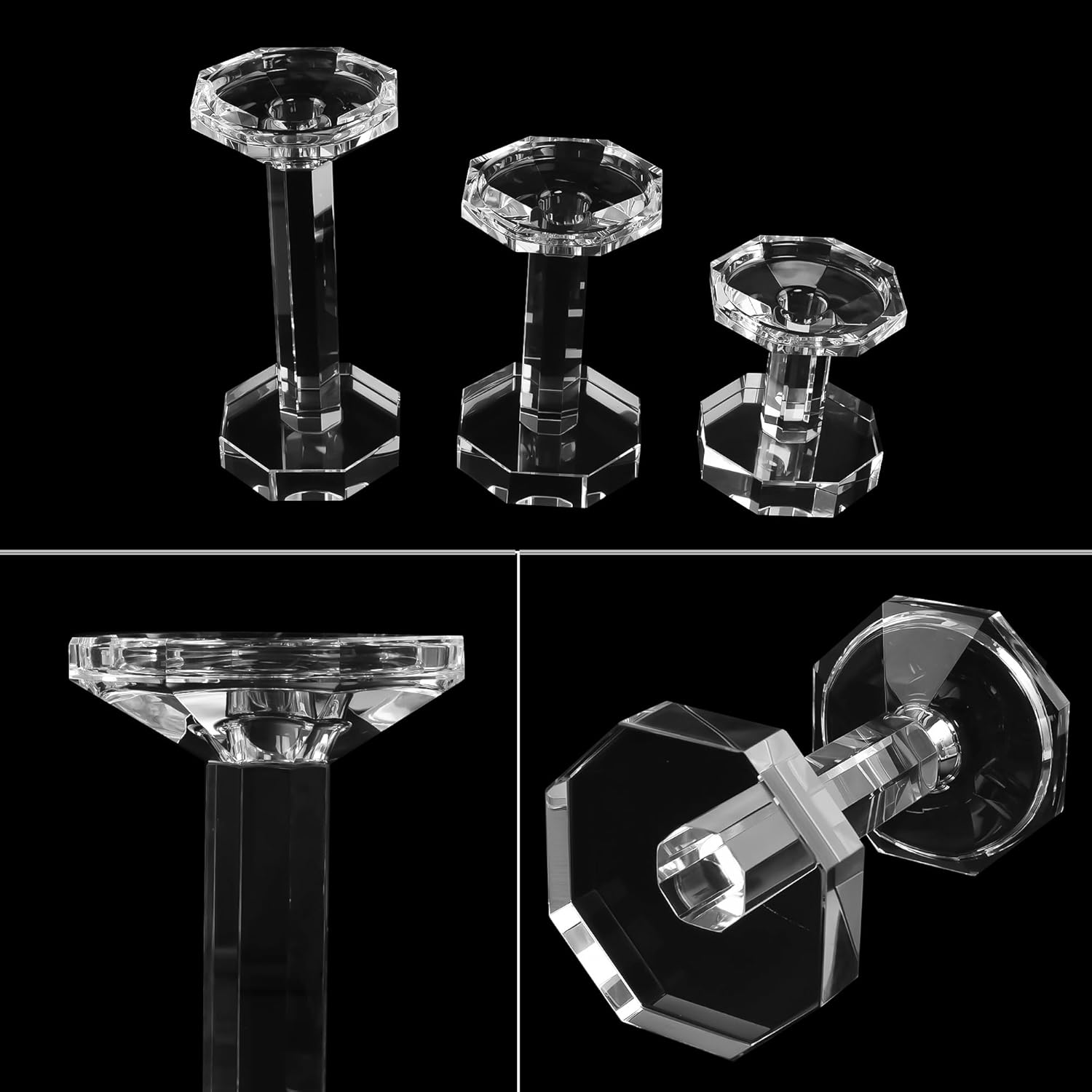 Crystal Candlestick Holders Set of 3, Clear Crystal Taper/Pillar Candles Holders– Table Centerpieces for Party and Wedding Decoration(4''/6''/8'' Tall) - Image 7