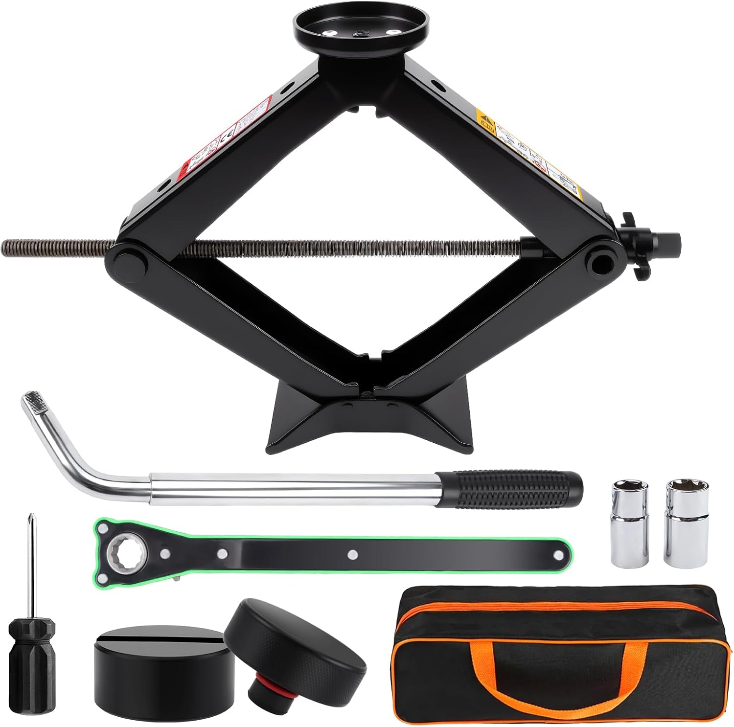 Portable Car Jack Kit, 3 Ton Auto Scissor Jack Kit for Tesla Model Y Model 3/S/X, Tire Repair Kit with 2 Tesla Specific Jack Pads & Lug Wrench, Universal Car Emergency Set for Sedan/SUV/MPV