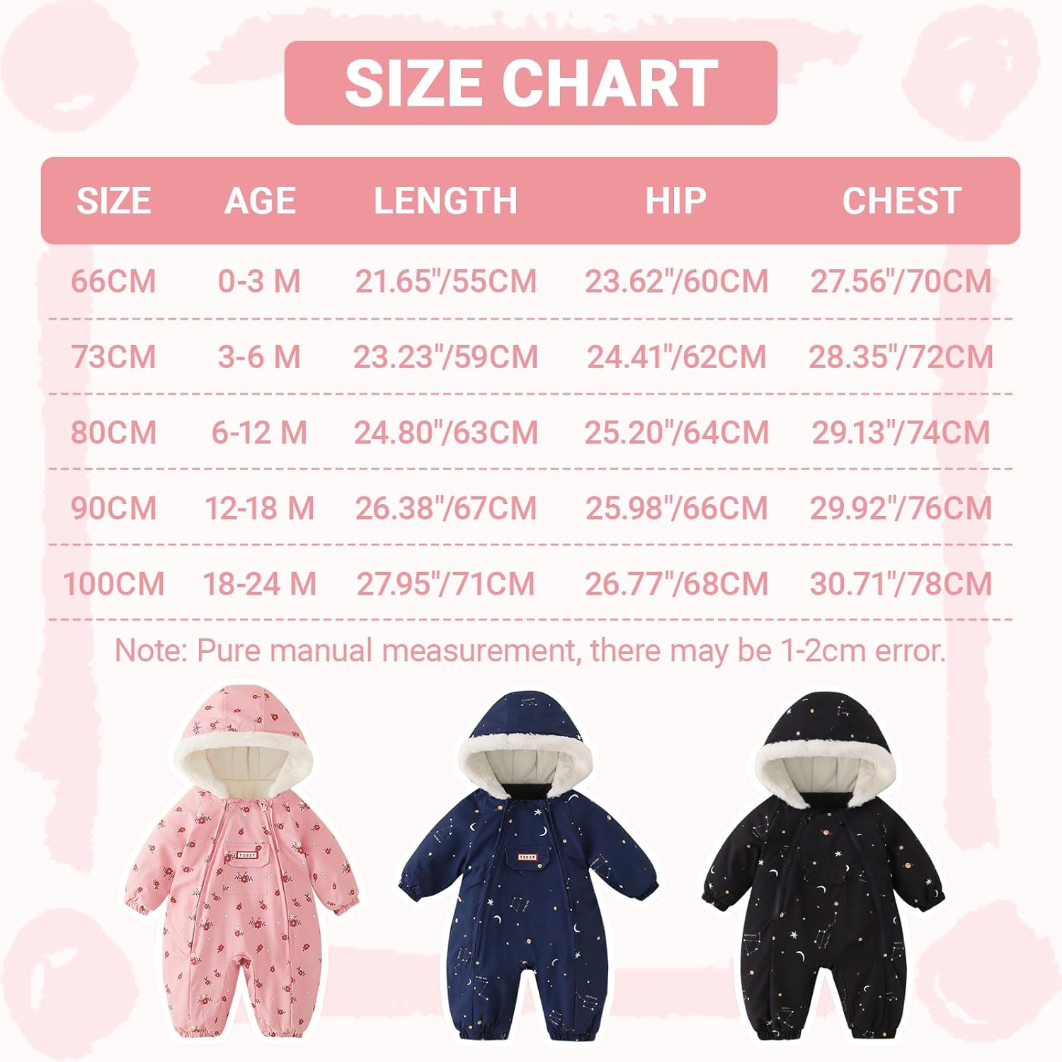 JiAmy Baby Snowsuit Newborn Printed Winter Clothes Outfit Infant Boys Grils Hooded Double Zippers Jumpsuit Onesie Coat - Image 7