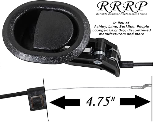 Miniatura 4 de Reliable Recliner Replacement Parts - Universal Small Oval Black Plastic Pull Recliner Handle 3" by 3.5" with Cable - Exposed Cable Length (4.75")