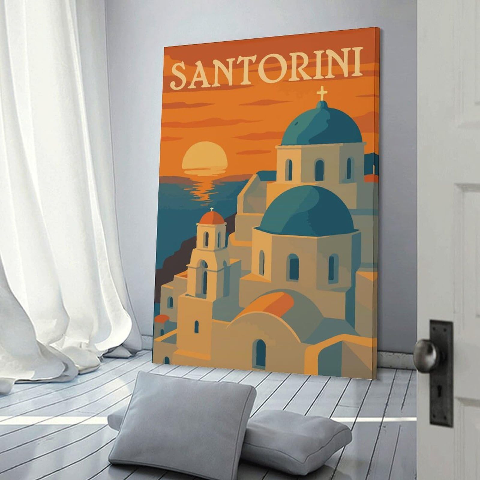 Junmoney Santorini Travel (6) Home Decor Wall Art 12x18inch(30x45cm), for Living Room, Lounge Or Sitting Room, A Home Accent with Warm Character