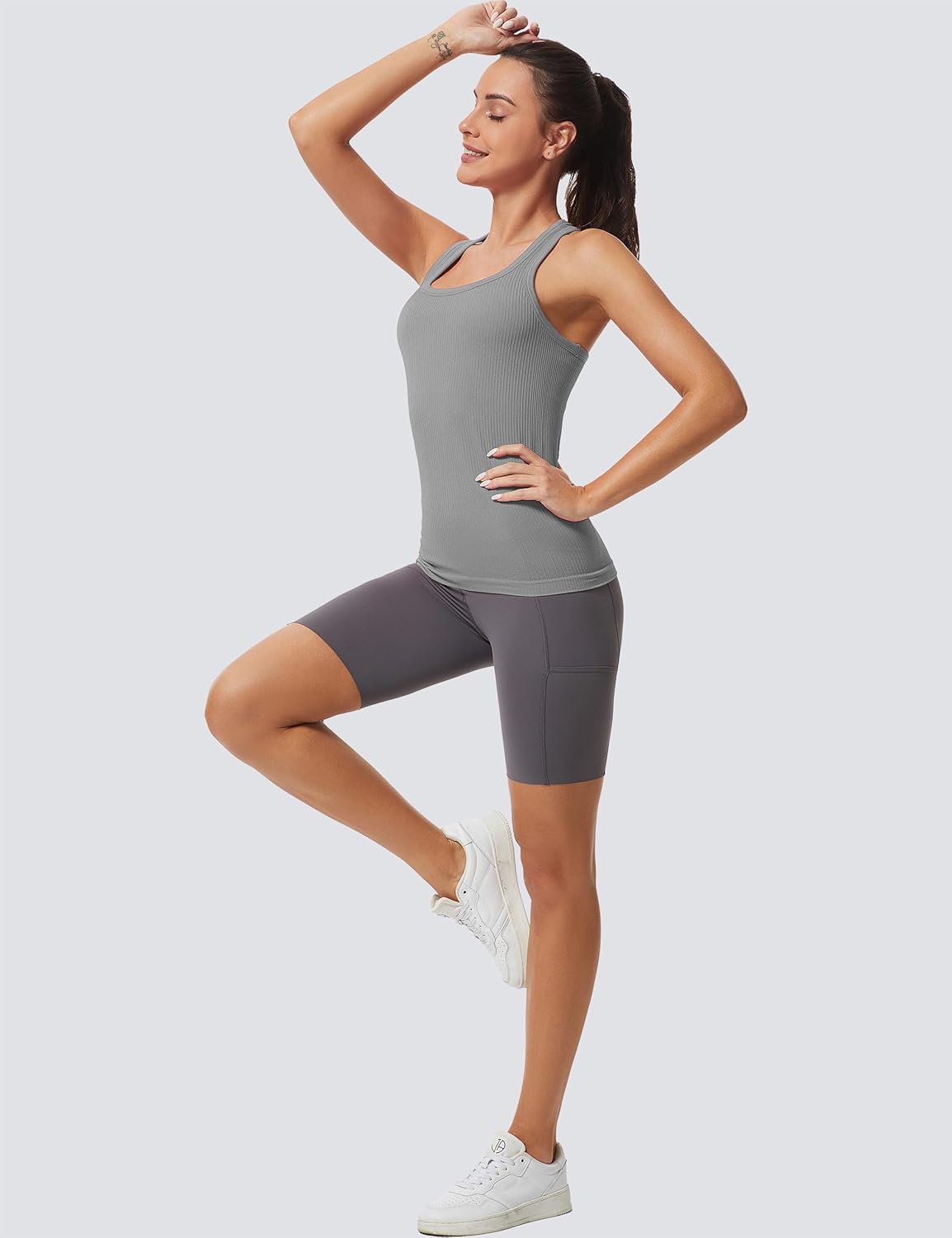 MathCat Workout Tank Tops for Women Athletic Basic Tanks Seamless Running Muscle Racerback Ribbed Yoga Tops with Built in Bra - Image 4