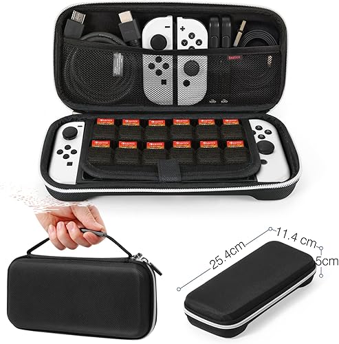 Miniatura 6 de Bestico Funda de transporte para Nintendo SwitchSwitch modelo OLED, carcasa protectora rígida para almacenamiento de viaje, con 12 ranuras para