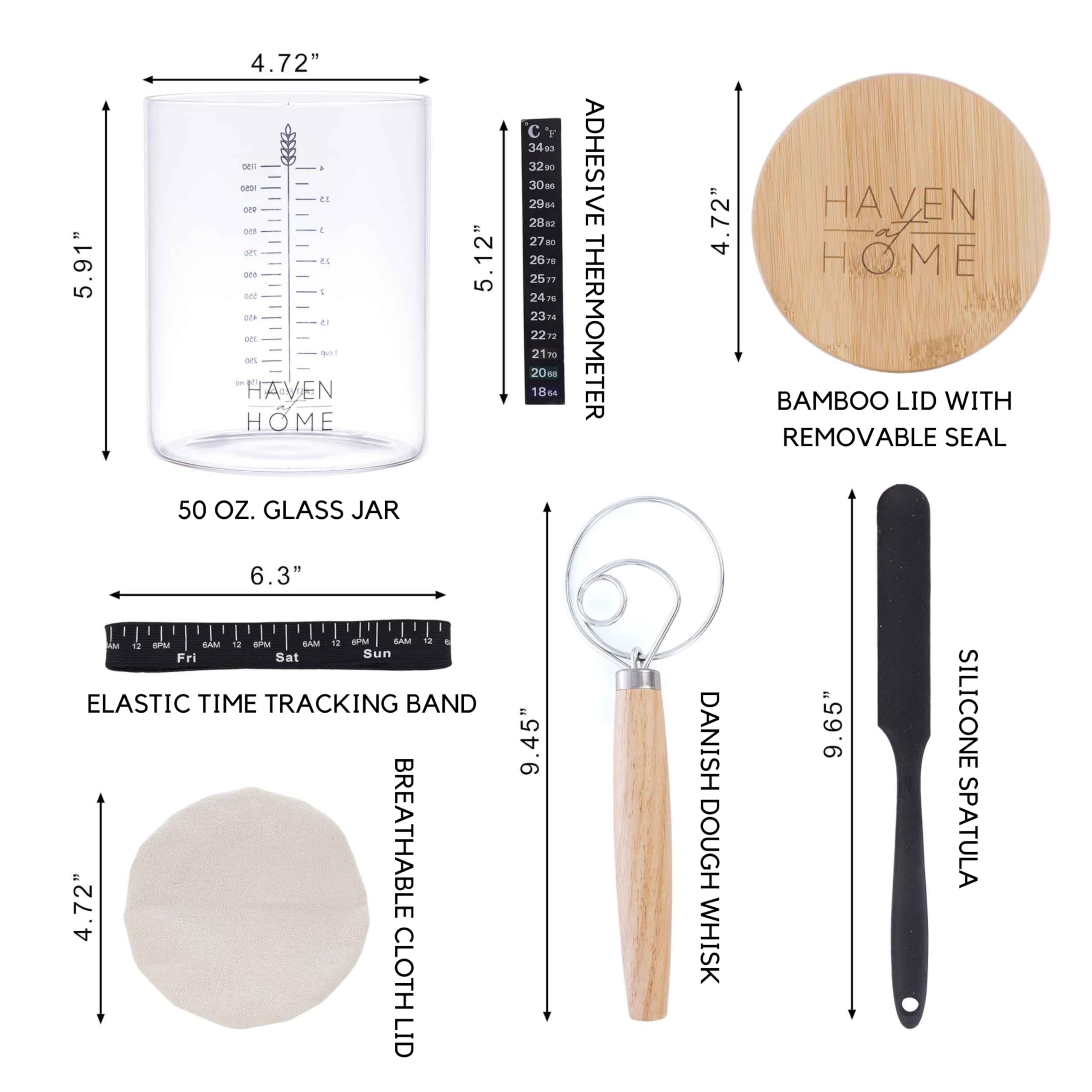Haven at Home Sourdough Starter Kit | 50oz Wide Mouth Glass Jar | Bread Baking Supplies | Fermentation Jar
