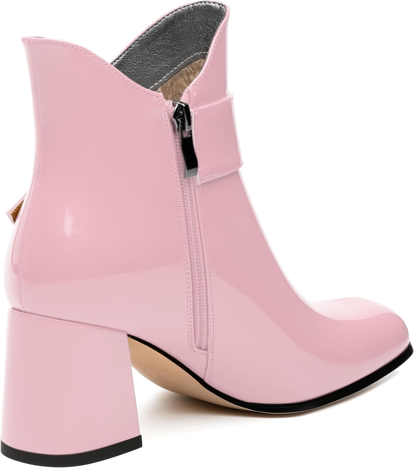 Women's Mid Heel Ankle Boots Square Toe Chunky Heel Short Boots Fashion Side Zipper Solid Patent Booties Comfortable Work Casual Boots - Image 5