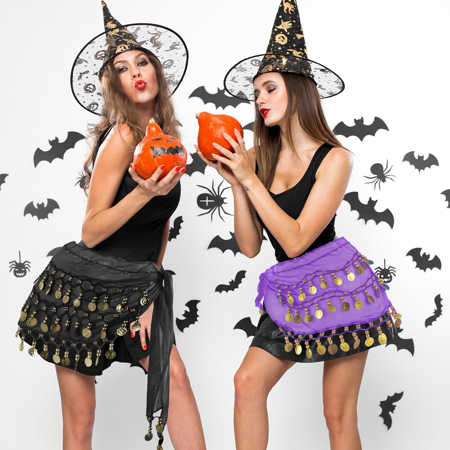 9 Pcs Belly Dance Hip Scarf, Belly Dance Skirt Sequin Tassel Skirt Wrap Sparkly Tinsel Fringe Skirts with Sequins and 128 Gold Coins Performance Costume for Women - Image 3