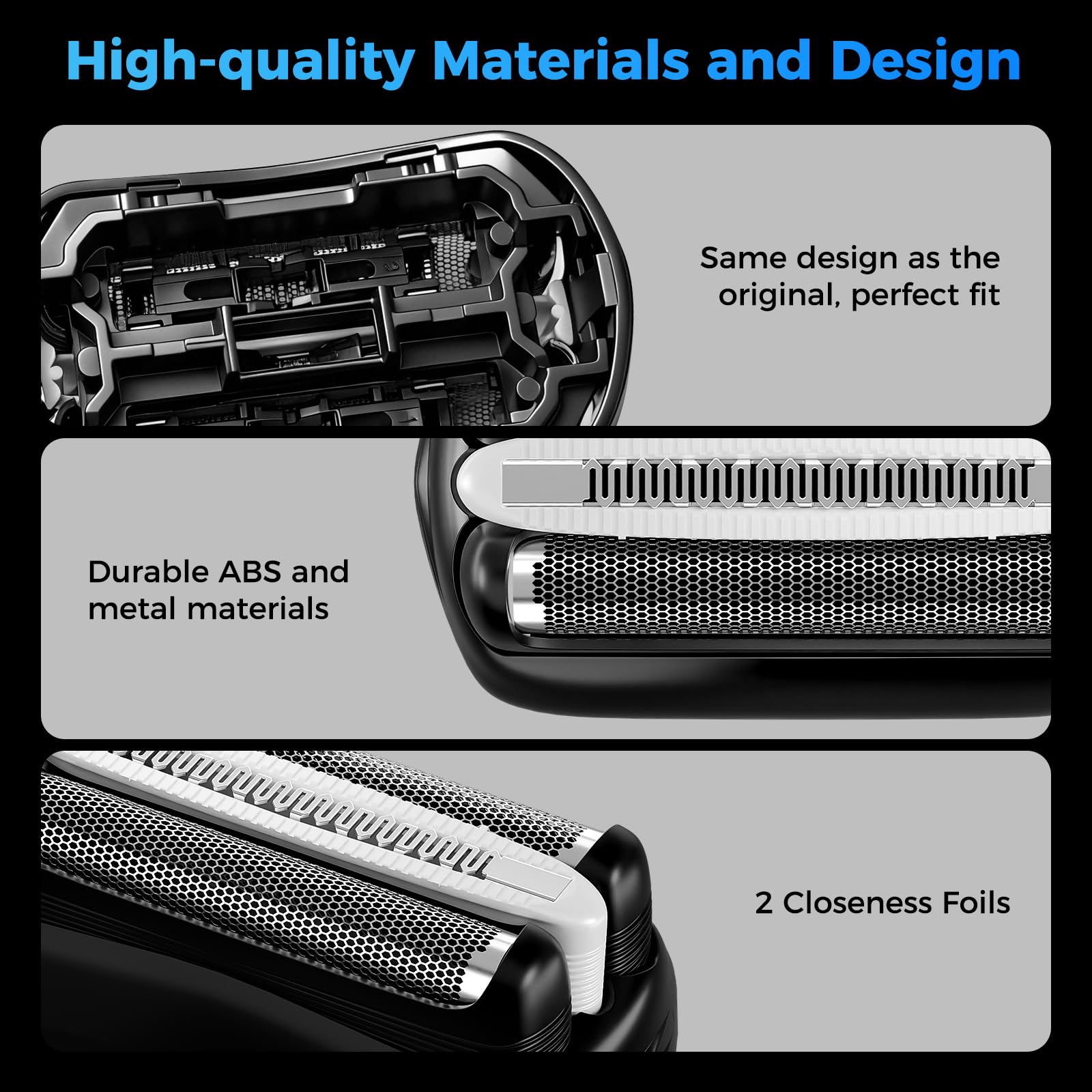 Testina Rasoio Compatibili Braun Serie 3 32B, Testine di Ricambio per Regolabarba Elettrico Barba Uomo Recupera il 100% delle Prestazioni Adatto per S3 300S 301S 310S 3020S 3030S 3040S (Nero)