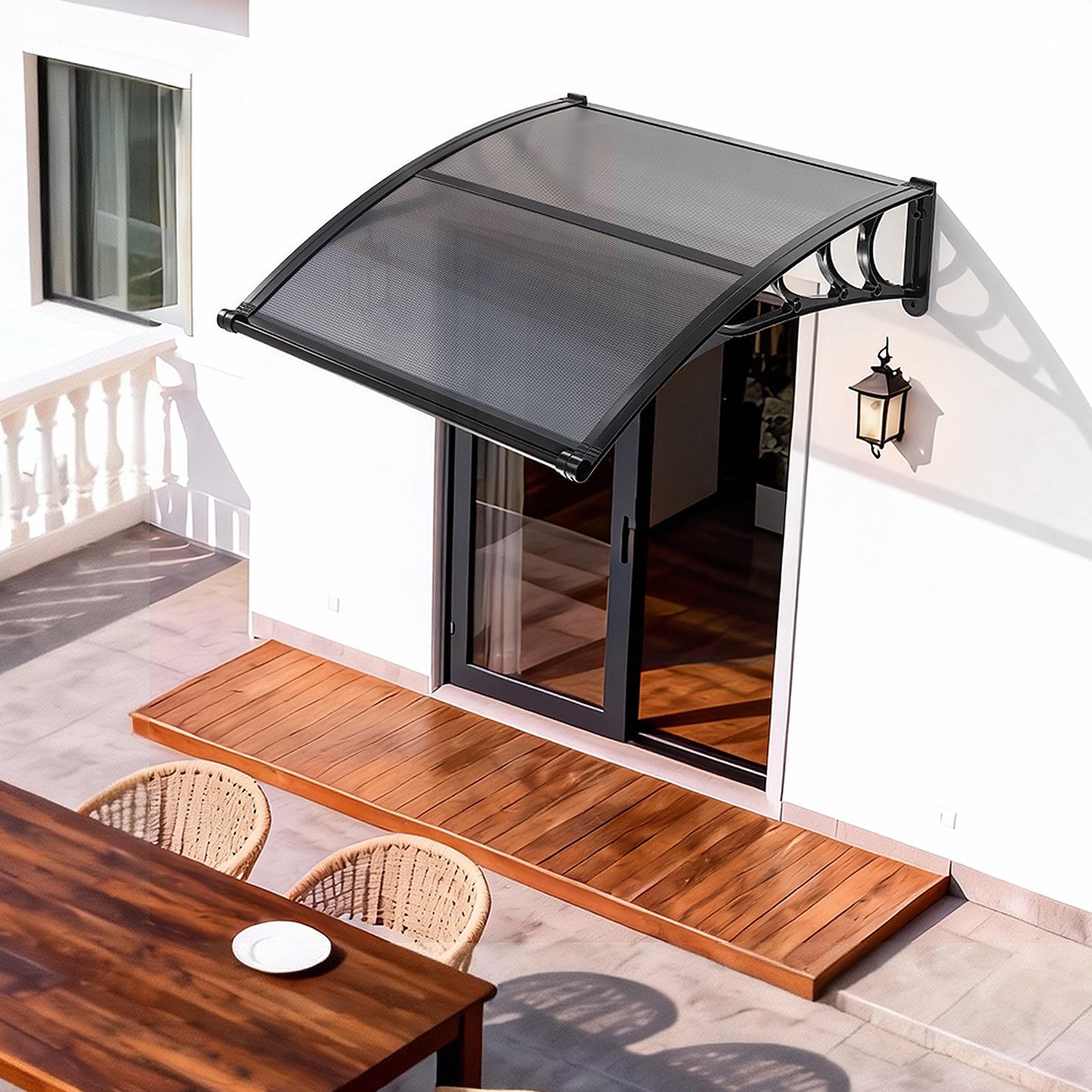 VEVOR Vordach für Haustür, 965x1017 mm, Pultbogenvordach, Überdachung mit Entwässerung & ABS-Halterung, Regen-, Schnee- & Sonnenschutz, Polycarbonat-Türdach für Veranda & Terrasse, Rauchgrau