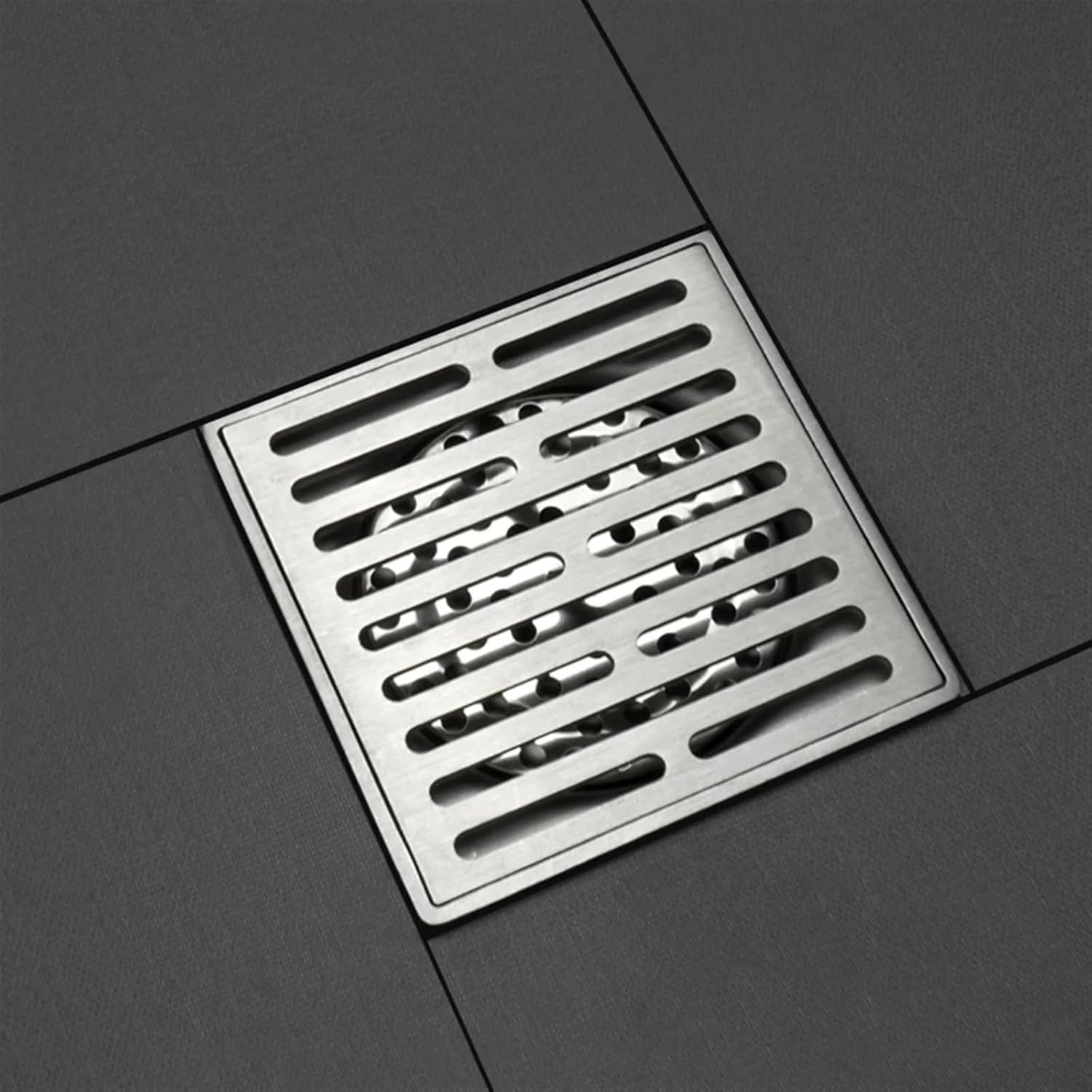 Stainless Steel Brushed Anti-Odor Floor Drain Bathroom Kitchen Sink Shower Drain Waste Trap Drain 4 Inch Square Linear Drainage(Type C)