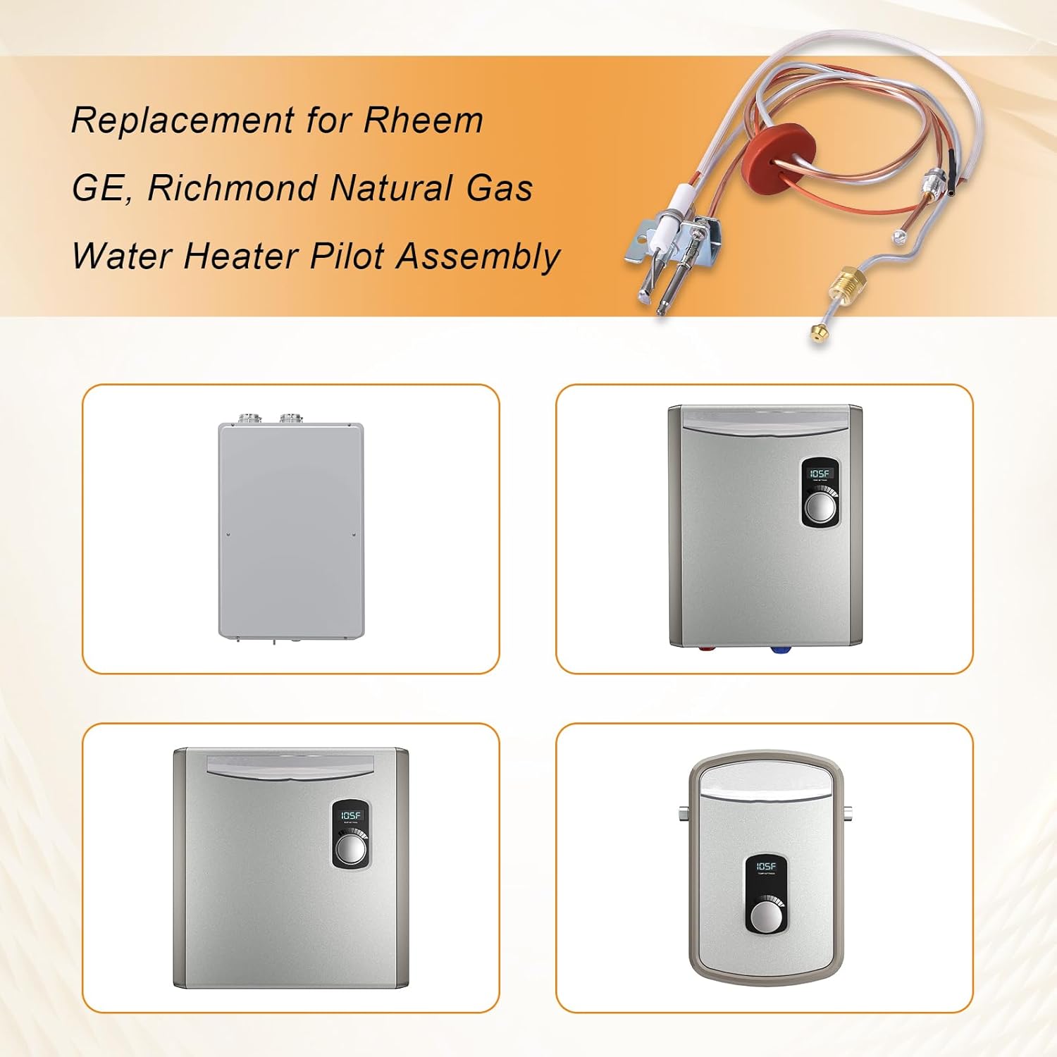 SP20075 Water Heater Pilot & Igniter Assembly Kit Replacement for Rheem, PROTECH, GE Natural Gas Pilot Assembly, Includes: Pilot Assembly, Burner Door Gasket, Screws, Clips