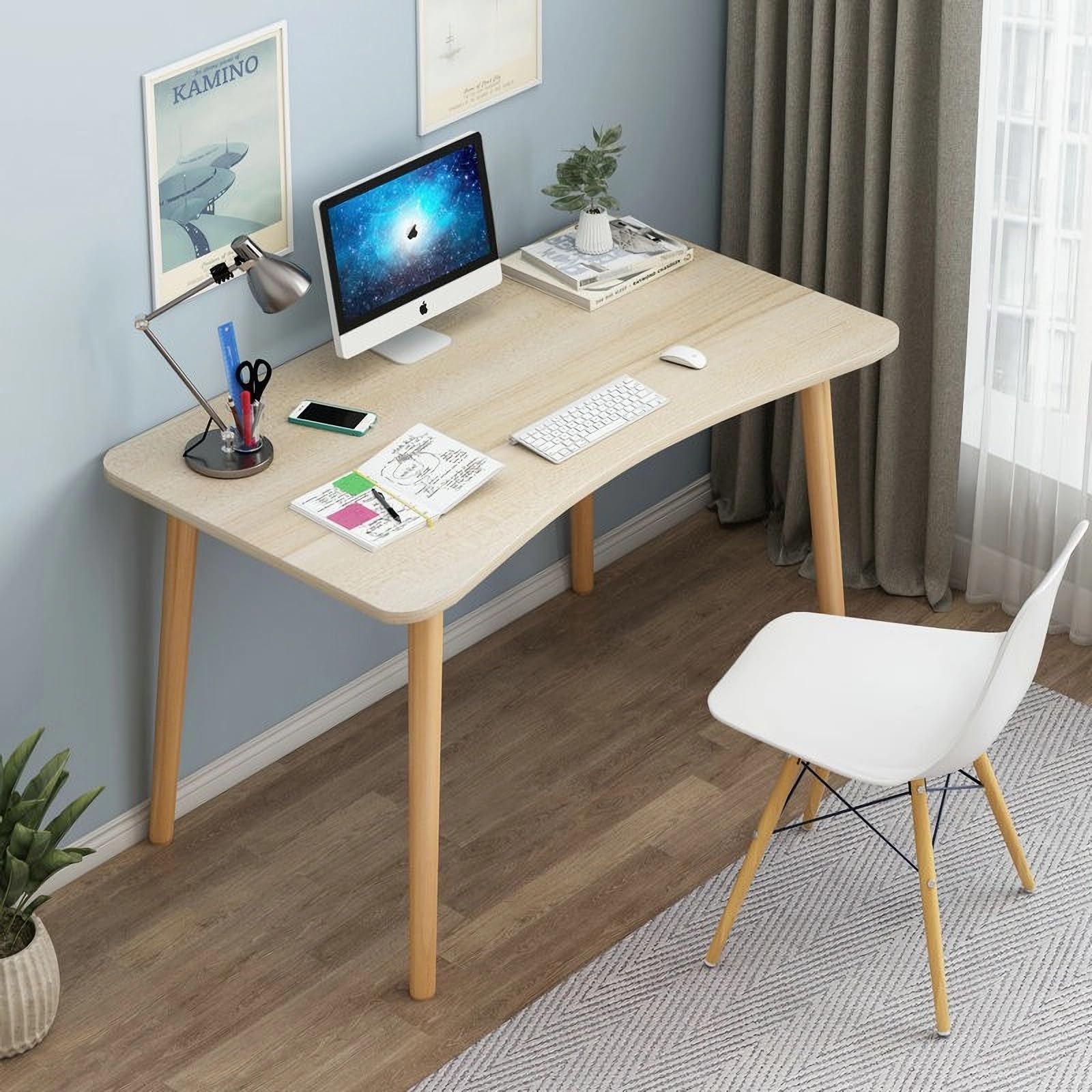 U-HOOME 31.5 Inch Computer Desk,Modern Simple Style Desk for Home Office, Study Student Writing Desk,Wooden Laptop Makeup Writing Table Study Desk Ergonomic Office Desk for Home, Easy Assembly (Wood)