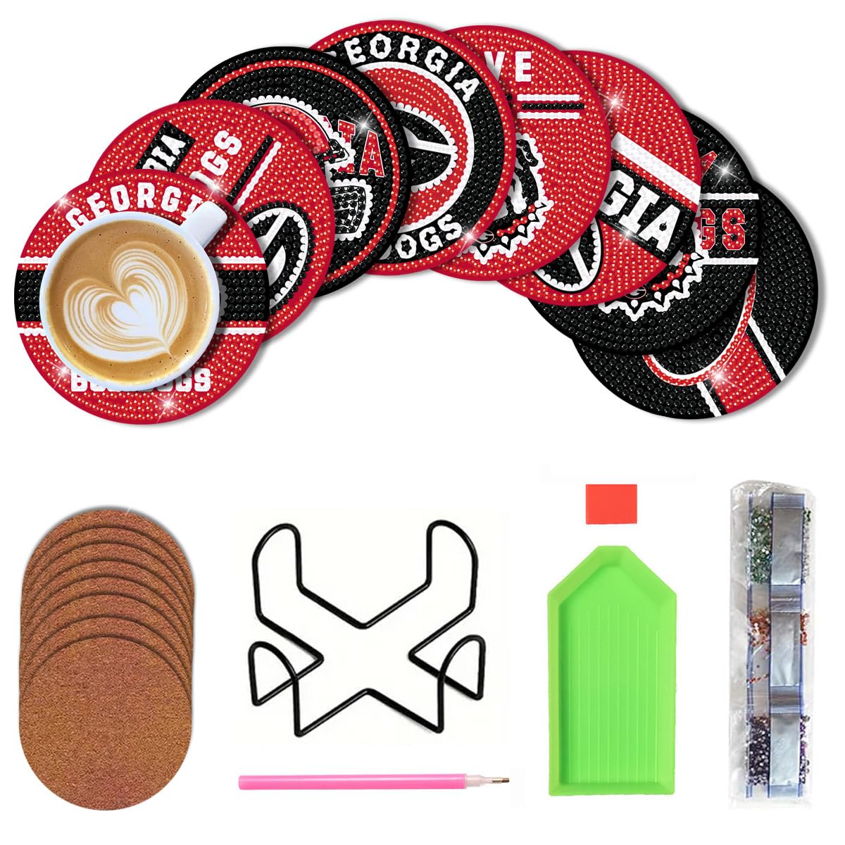 Bartogro 8 Pcs College Football Diamond Art Coasters Kits with Holder, Diamond Painting Coaster Kits DIY Crafts for Adults Diamond Art Painting Kits