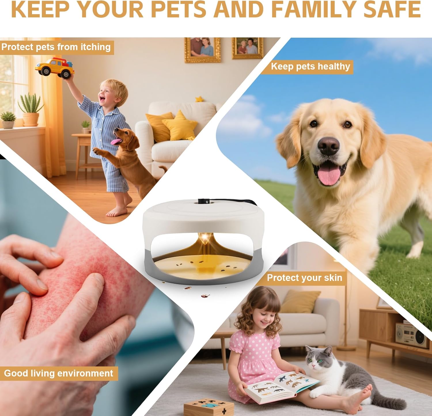 Flea Traps for Inside Your Home, 2 Packs Flea Trap for Home & Garage with 6 Sticky Disc 6 Bulbs 2 Electric Wires Bed Bug with Light for Indoor Safe to Pets