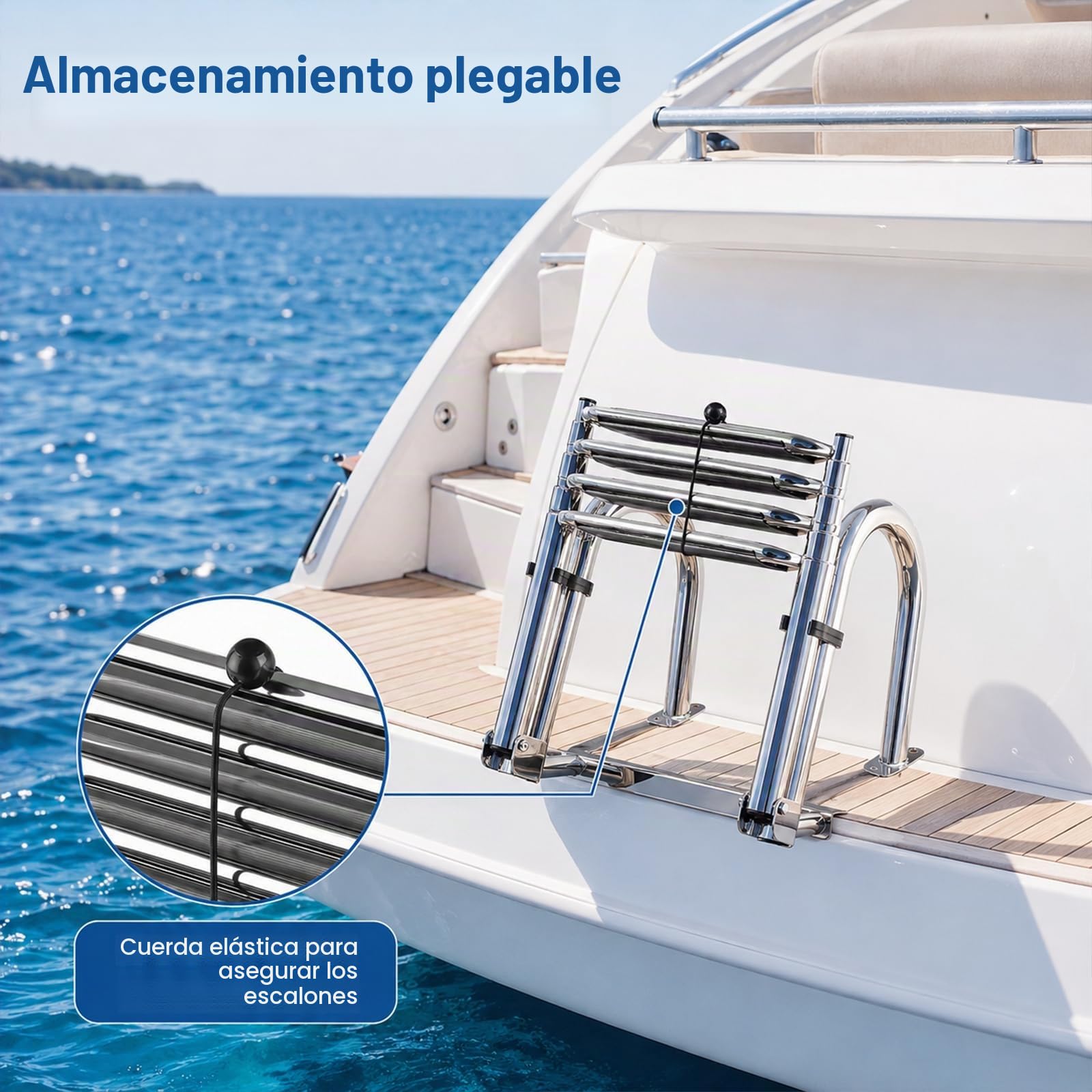 Escalera para Piscina Extensible de Altura de 4 Peldaños 151cm en Acero Inoxidable, Capacidad 200 kg, Escalera de Barco Plegable y Telescópica con Pasamanos, para Piscina, Yate, Pontón, 151 * 37.5 cm
