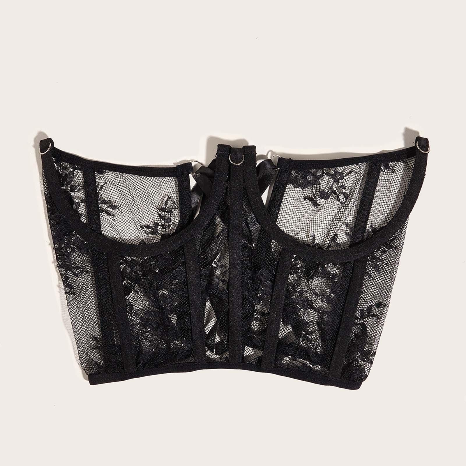 F Fityle Cintura corsetto sottoseno, corsetto in vita, corsetto con coppe aperte in pizzo, corsetto disossato con ferretto sul busto corto, in vita