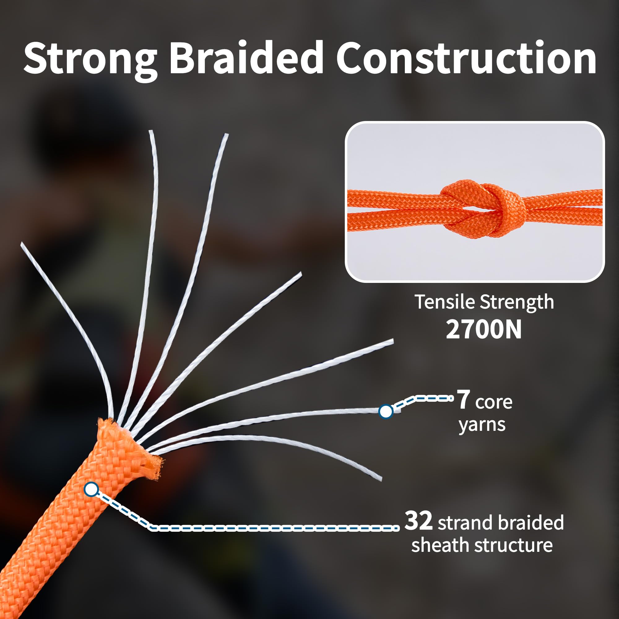 Corda Paracord 550 da 4 mm, in poliestere 275, corda di sopravvivenza a 7 fili con nucleo arancione per campeggio, escursionismo, braccialetti fai da te, cordini e portachiavi, artigianato