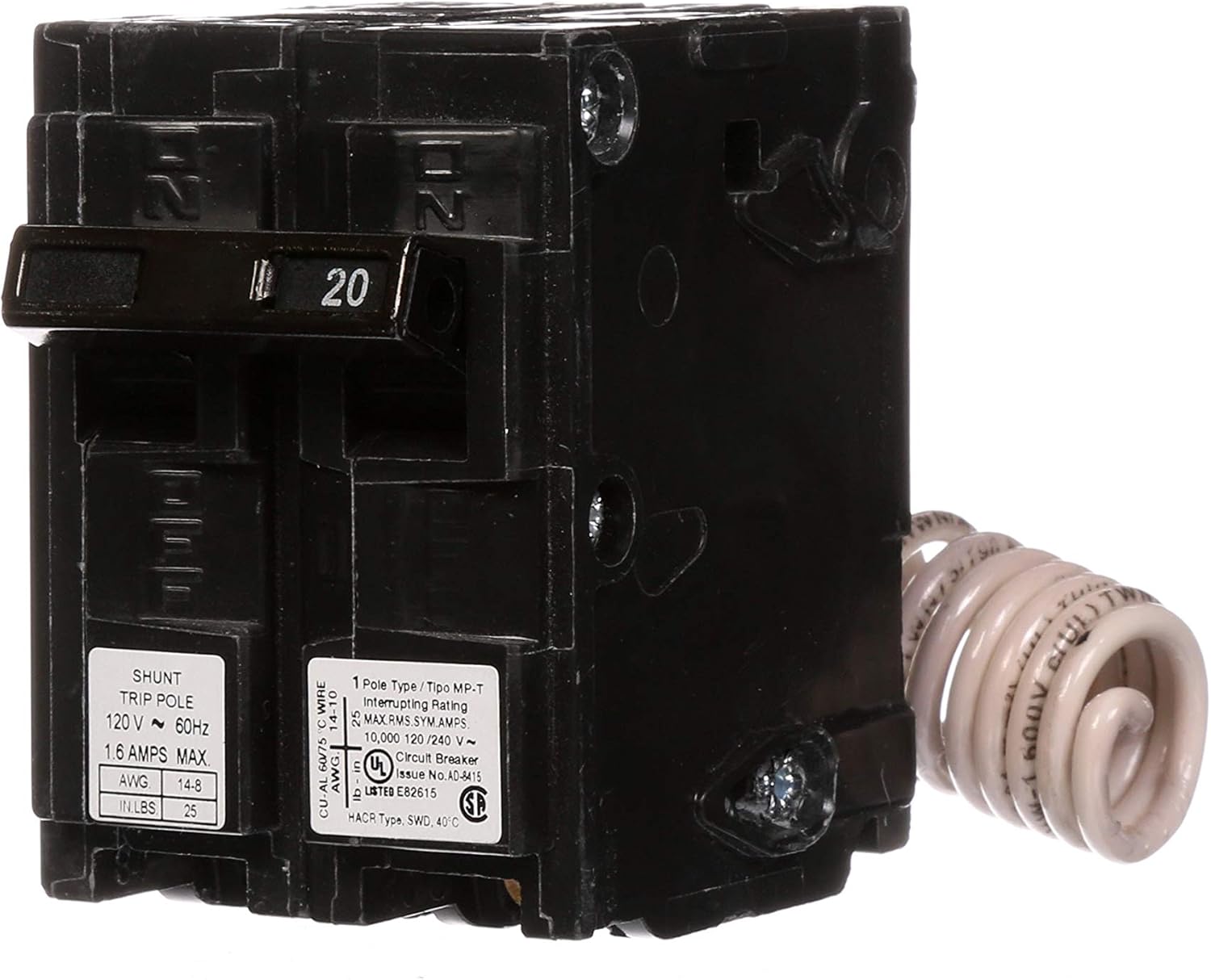Murray MP120ST 120-Volt type MP-T 20-Amp Circuit Breaker with 120-Volt Shunt Trip Single pole Murray MP120ST 120-Volt type MP-T 20-Amp Circuit Breaker with 120-Volt Shunt Trip Single pole