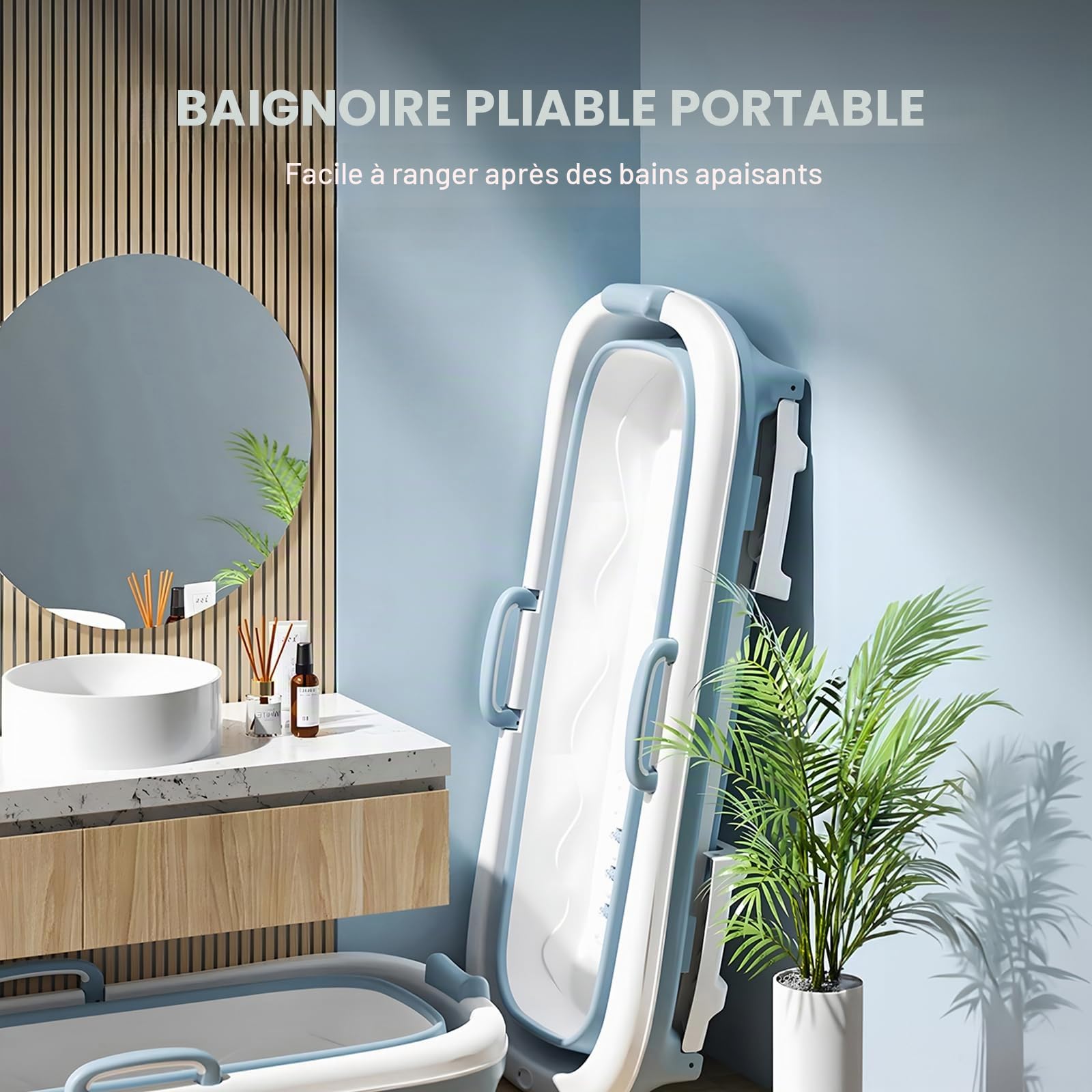 Warmiehomy Baignoire portable pour adulte, 138 x 62 x 52 cm, grande baignoire pliable, baignoire épaisse sur pied, baignoire de massage à la vapeur avec couvercle, baignoire de sauna à la maison pour