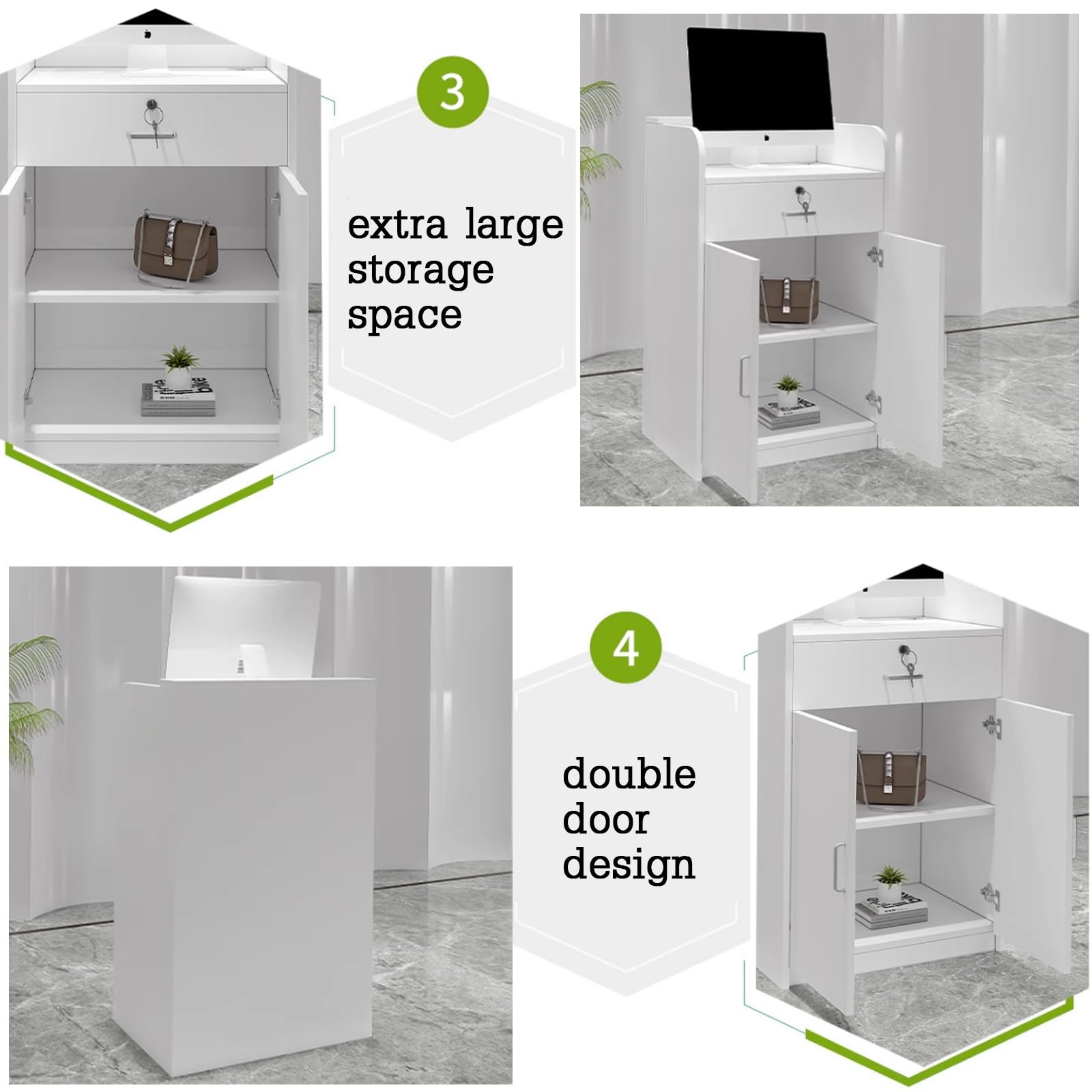 Comptoir de réception, comptoir de caisse | Table de comptoir blanche pour supermarché, salon de beauté, magasin de vêtements | Bureau de réception pour magasin de commodité | Design moderne