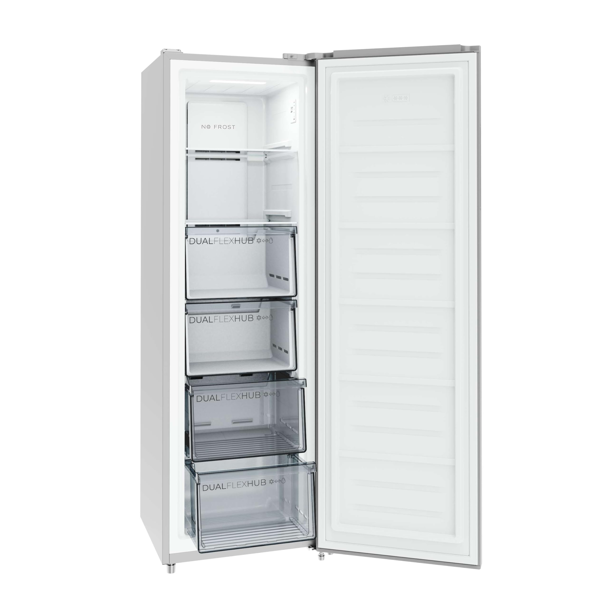 Cecotec Congelador Vertical Dual 206L Bolero CoolMarket UF 206 Dual Inox D | Convertible Congelador-Frigorífico, No Frost, Cajones XL, Puerta Reversible, Luz LED, Alarma, Sistema Frío Uniforme, Blanco