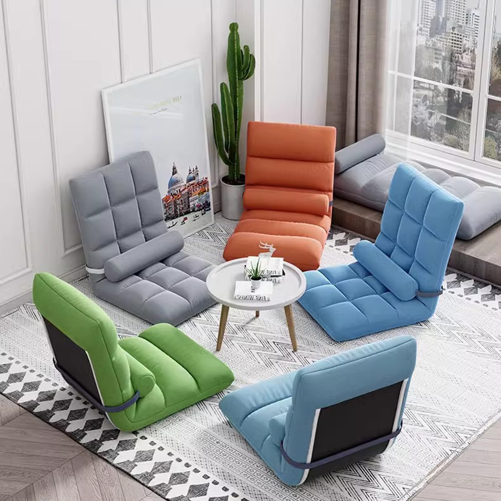 Silla de meditación plegable portátil, asiento de salón ajustable de 5 niveles, silla de suelo para sala de estar, balcón, relajación, diseño sin piernas, cómodo asiento de sol.