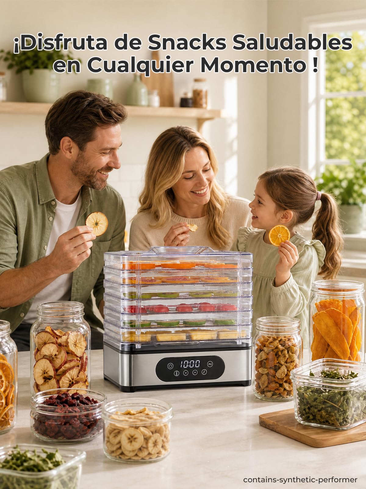 FOHERE Deshidratador de Alimentos, 6 Bandejas de Acero Inoxidable, 35-70°C | Temporizador de 48H, 400W, 3 Frasco de Almacenamiento, Molde de Silicona para Barras de Cereales, para Frutas Verduras Carne