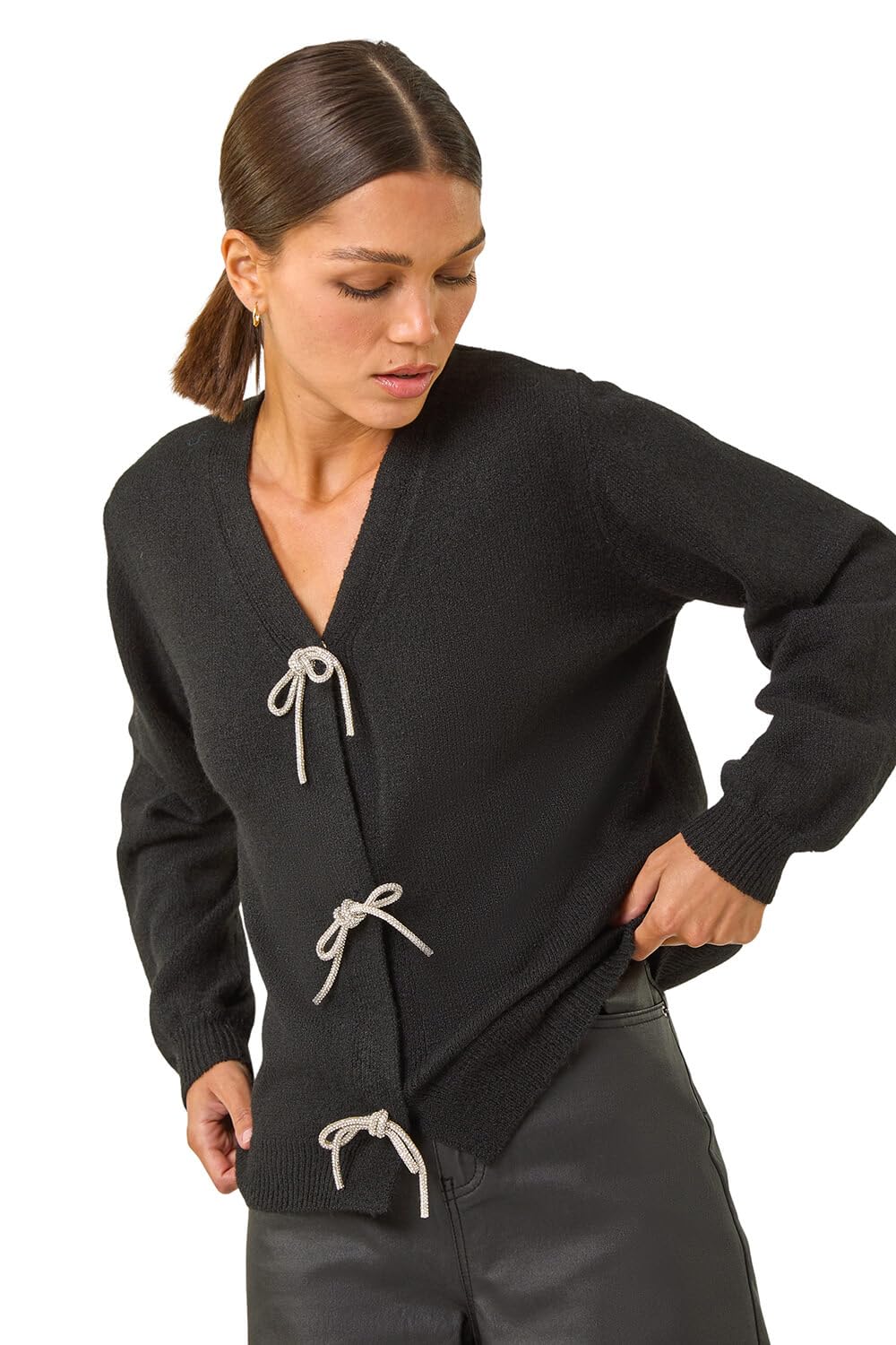 Roman - Women's Cardigan - Bow Embellished Knit