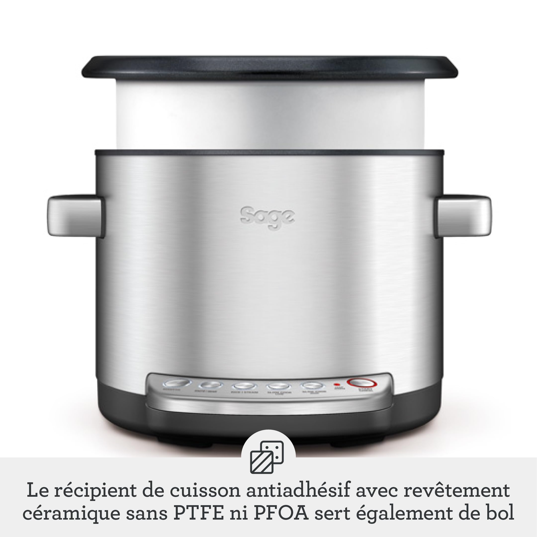 Sage The Risotto Plus, Multicuiseur à Riz/Rizotto, Acier Inoxydable Brossé | Cuiseur 3,7L, Fonction Saisie, Bol Céramique sans PTFE/pfoa, Maintien Au Chaud; Risotto sans Remuer, Vapeur et Mijoteur