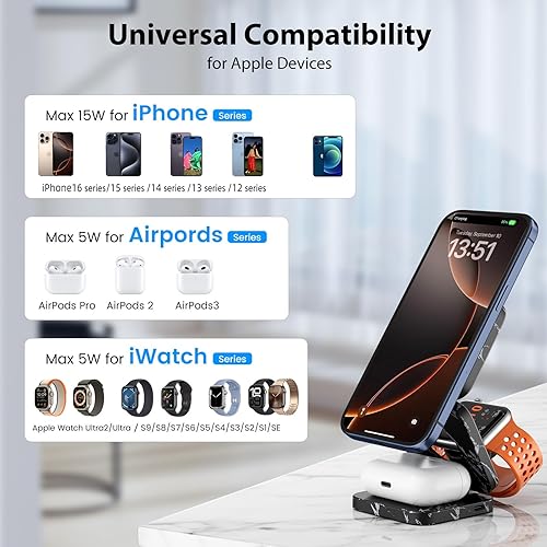 Miniatura 7 de KU XIU X55 Nature Series Cargador inalámbrico magnético rápido, estación de carga plegable 3 en 1 para Apple, soporte de cargador de viaje Mag-Safe