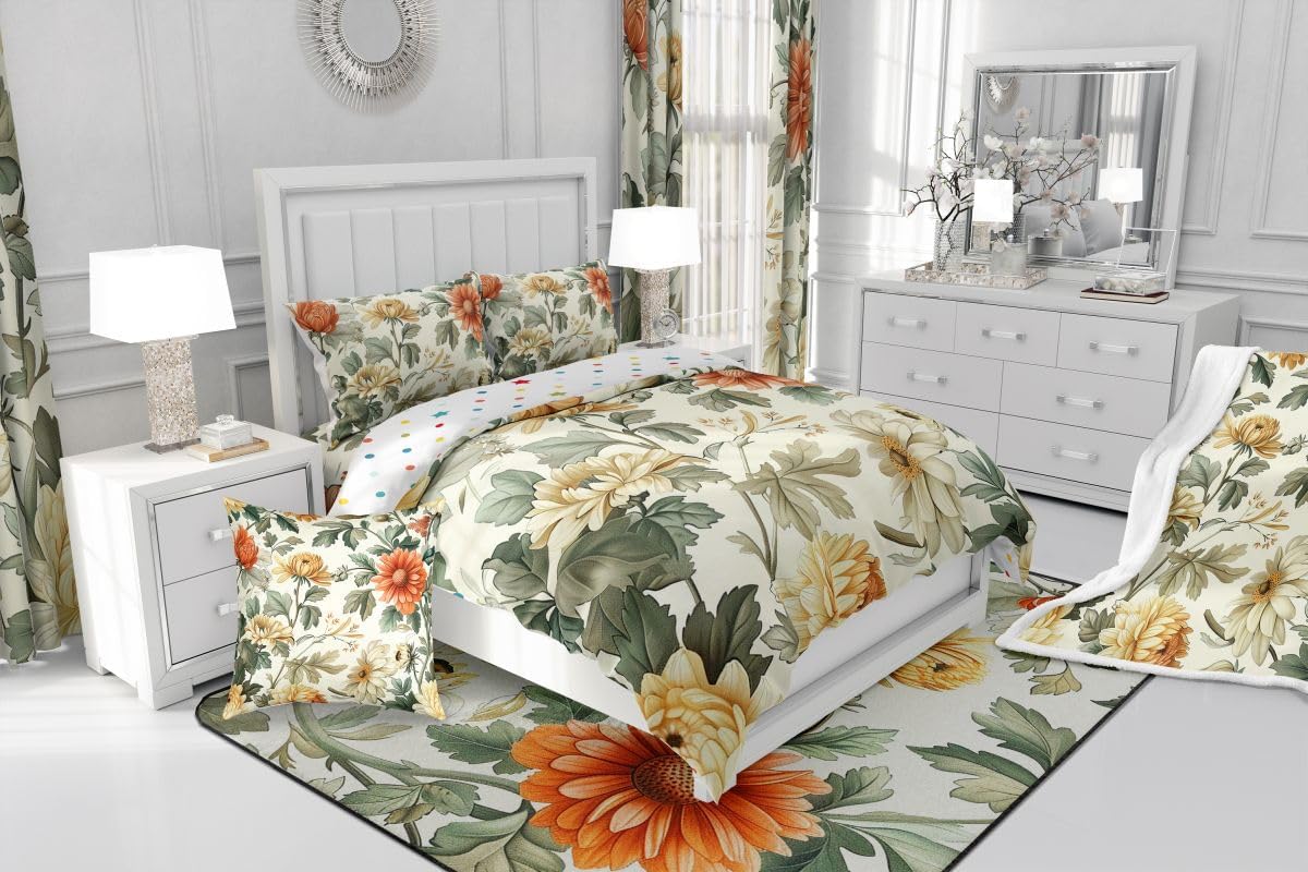 jejeloiu Floral Area Rug 5x7 for Bedroom Daisy Living Room Rugs Soft Non-Slip Botanical Decor Carpet Blossom Flowers Indoor Floor Mat for Home, Dining Room