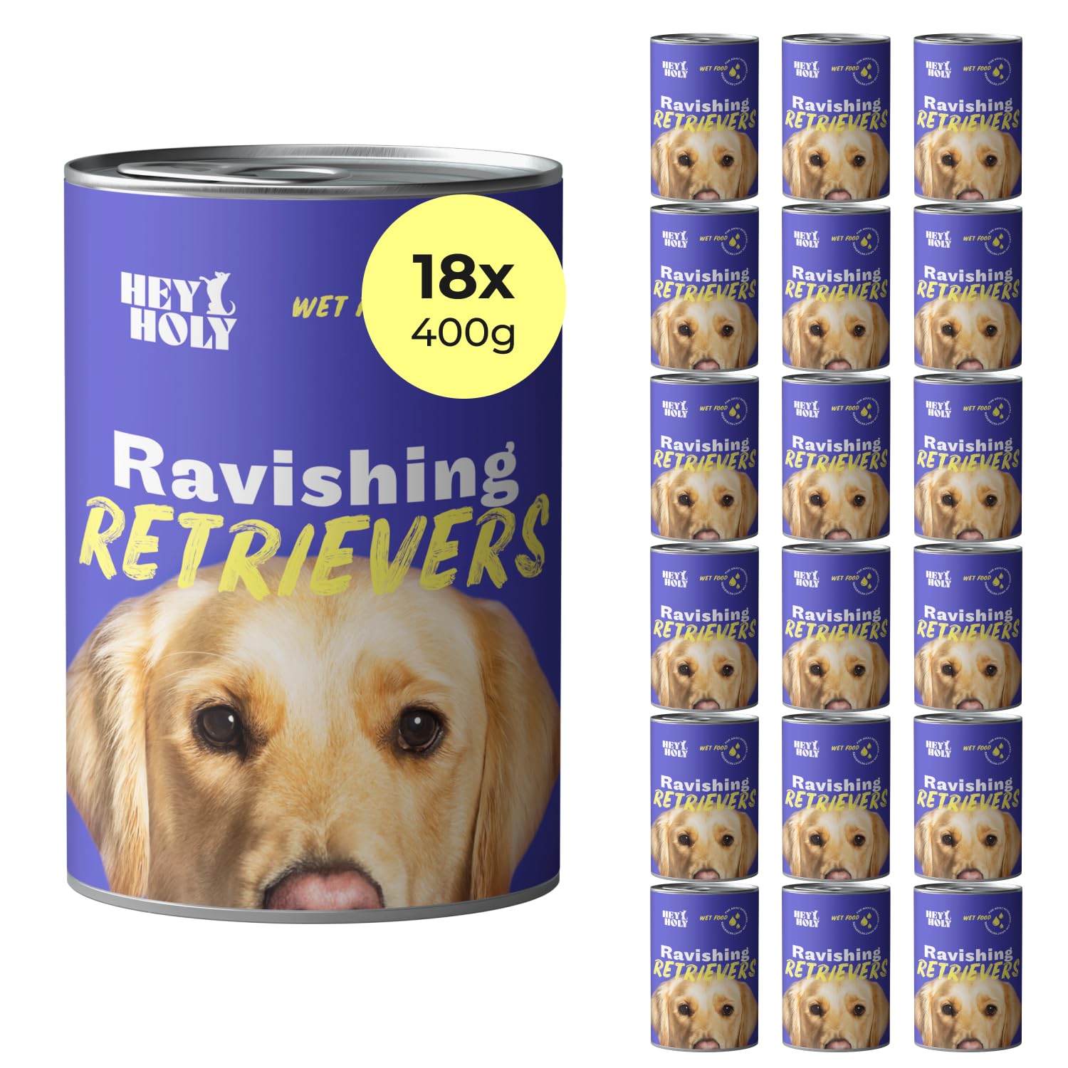HEY HOLY Premium Nassfutter für Retriever | 18x 400g Hundefutter für ausgewachsene Retriever mit Lamm | Hochverträglich aus natürlichen Zutaten
