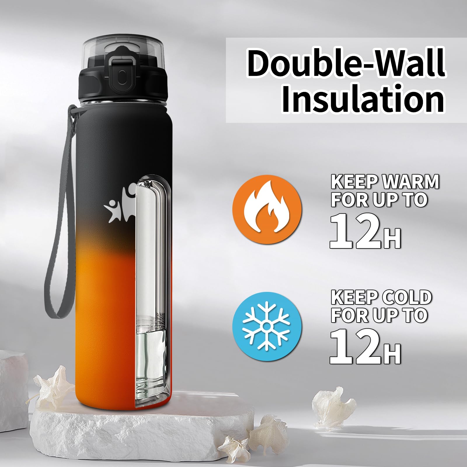 KollyKolla Borraccia Termica 1 Litro, a Prova di Perdite, Borracce Termiche con Cannuccia, Riutilizzabile, Bottiglia Acqua Termos senza BPA, Borraccia per Bambini, Adulto, Campeggio, Ciclismo