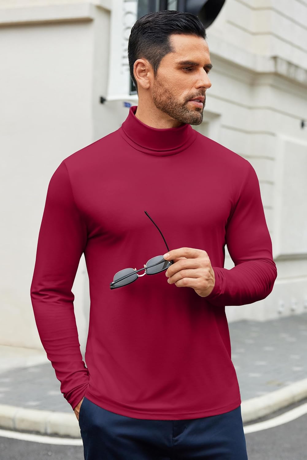 COOFANDY Men's Slim Fit Basic Turtleneck T-Shirt Long Sleeve Solid T Shirts Casual Knit Pullover Thermal Tops - Image 2